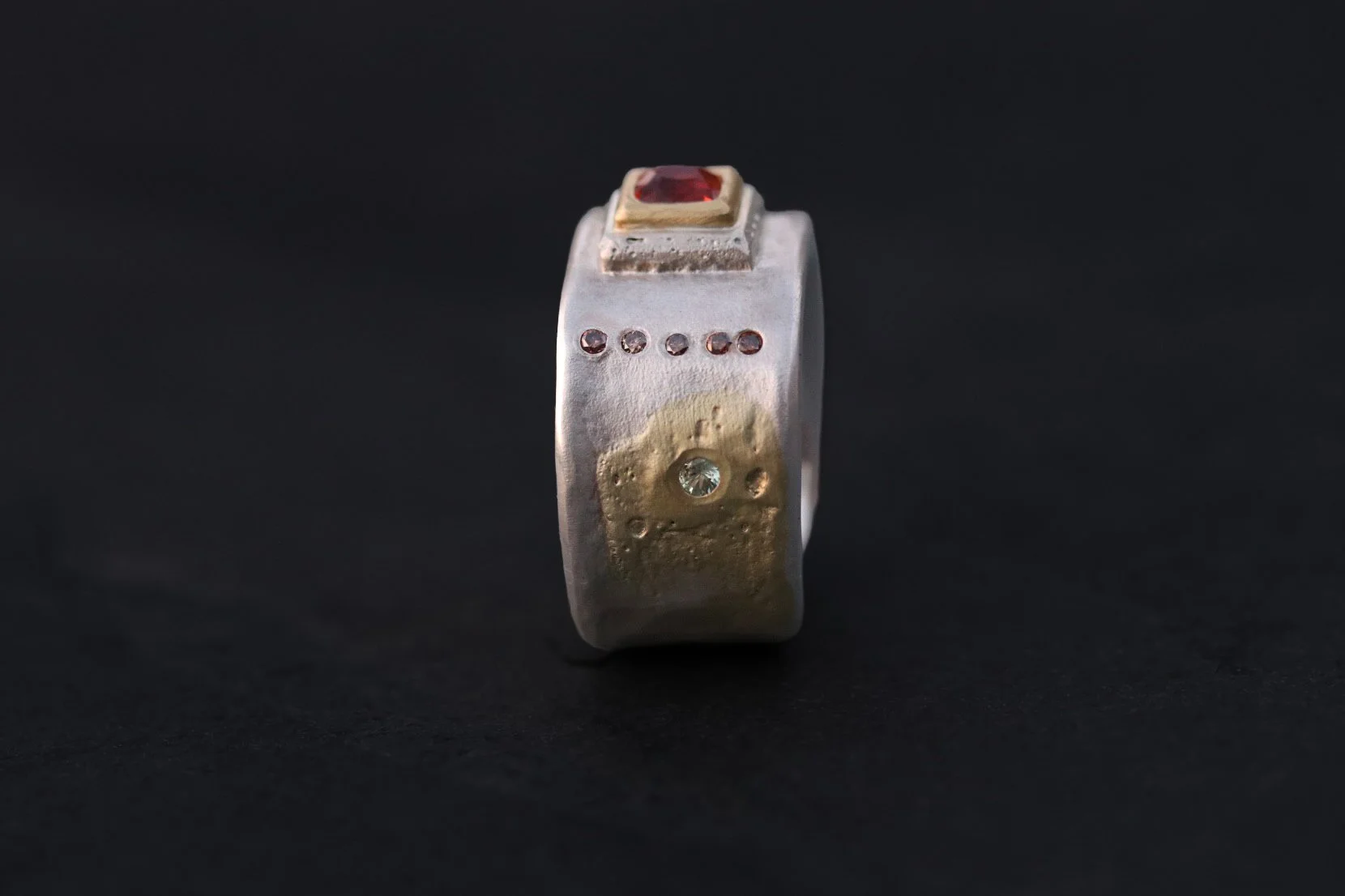 Garnet, Diamonds, & Sapphires Forged Cigar Band by Big Sur Goldsmiths