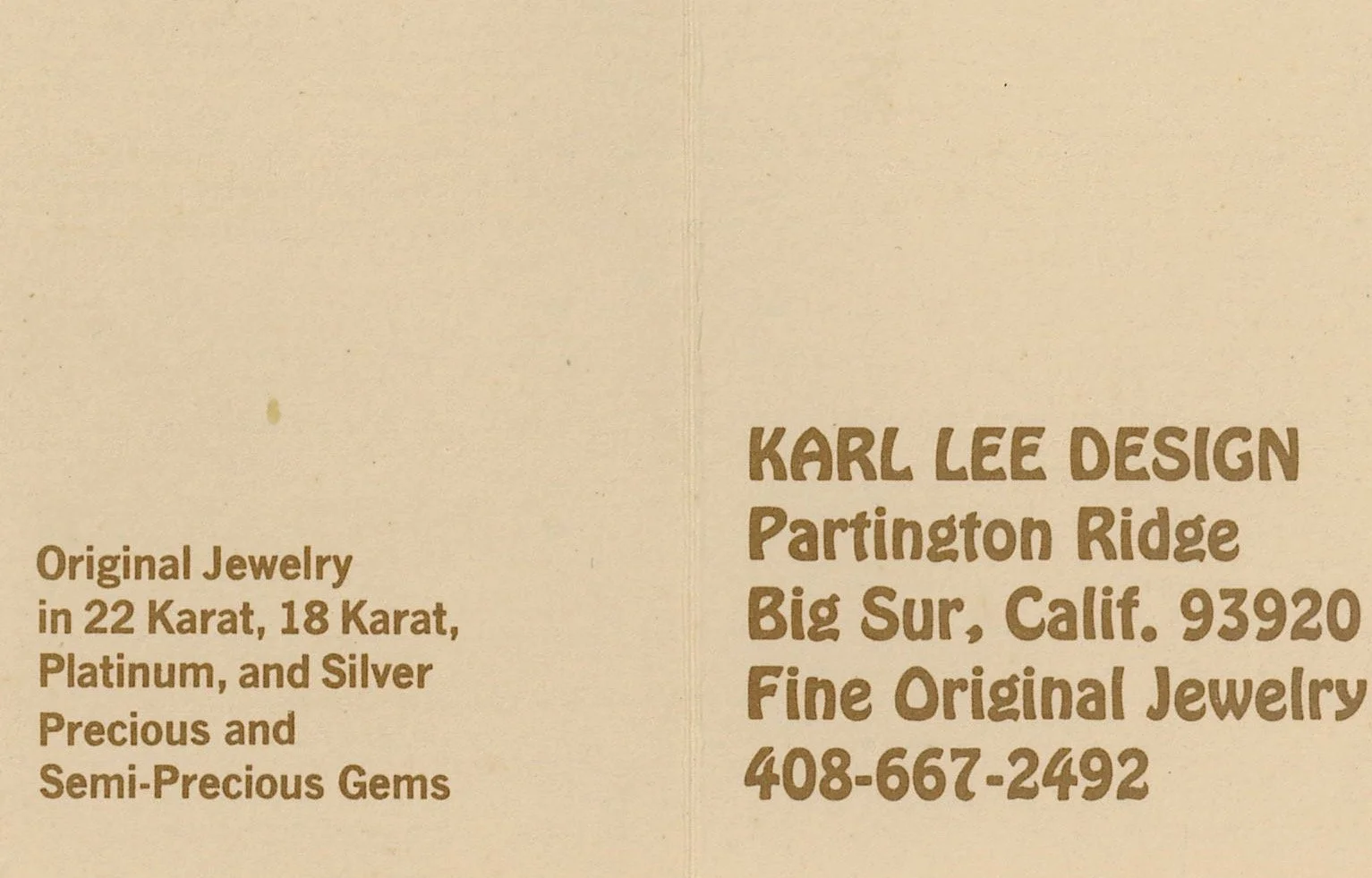 Karl Lee original jewelry, Big Sur Goldsmiths archive, Partington Ridge California