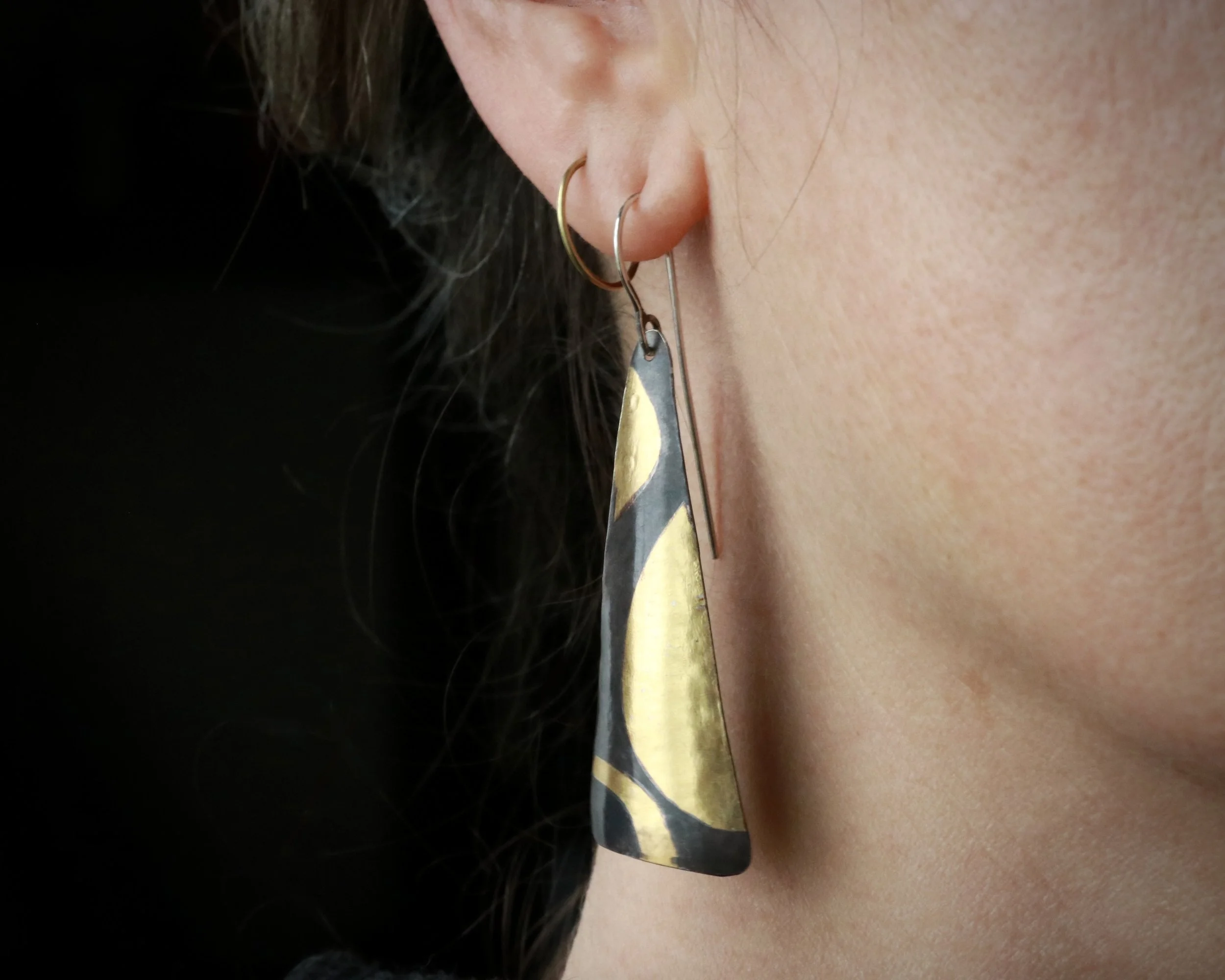 Keum-boo Gold and Oxidized Silver Drop Earrings