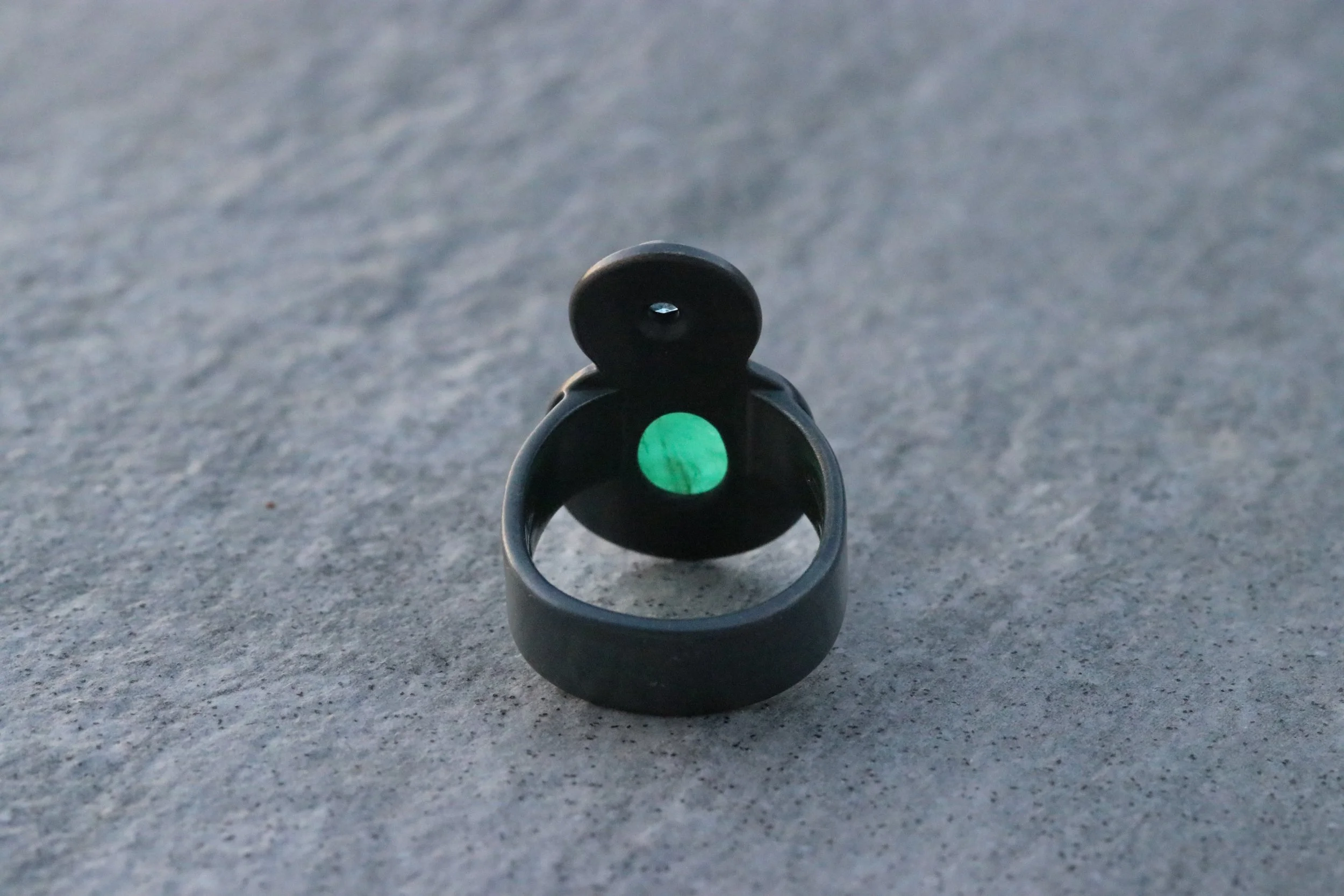 Emerald & Sapphire Diva Ring in Platinum/ 22K / Silver by Big Sur Goldsmiths
