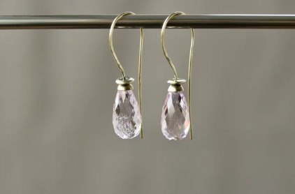 Morganite Briolette Earrings in 18K Gold