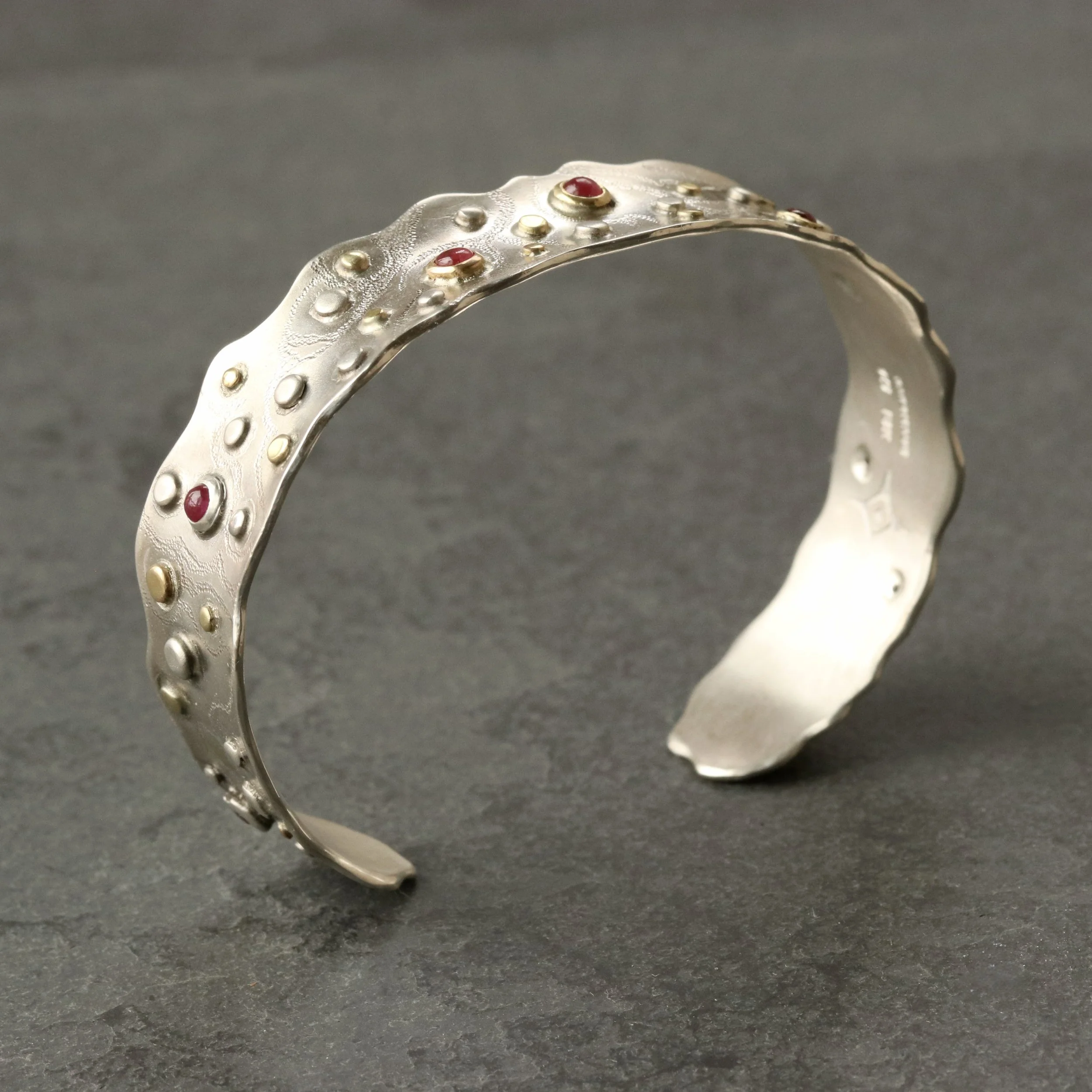 Ruby and Diamond Lacy Bullion Bracelet in 18k Gold & Sterling Silver