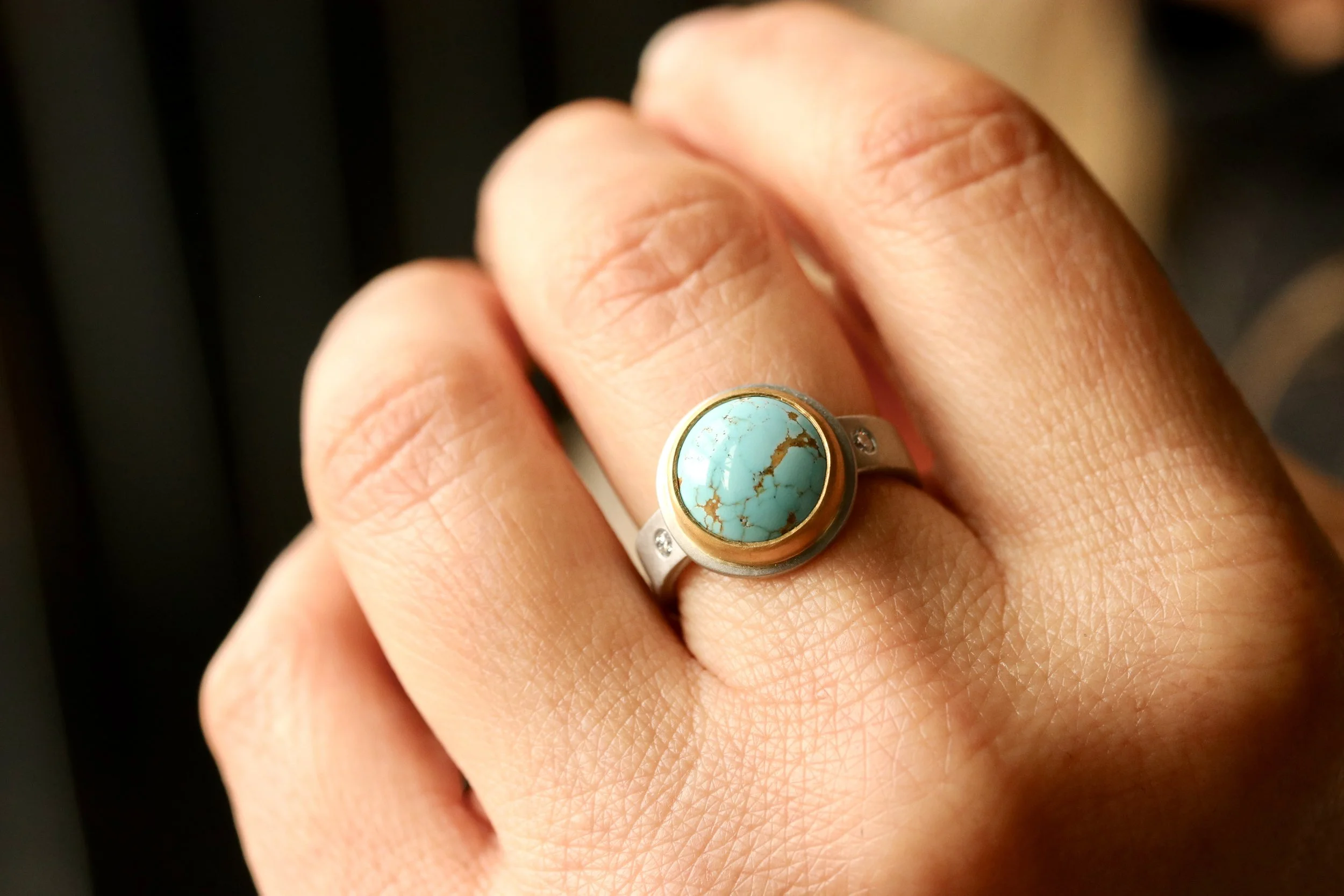 Number 8 Turquoise Solitaire Ring in Platinum & 22k Gold