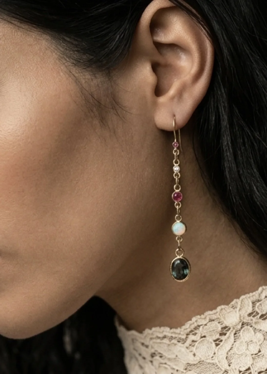 Spinel Medley Link Earrings in 22k & 18k Gold