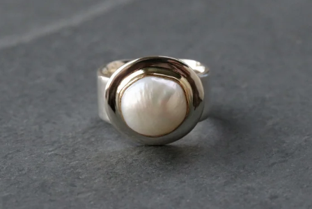 Pearl Ring in 22K Gold & Sterling Silver