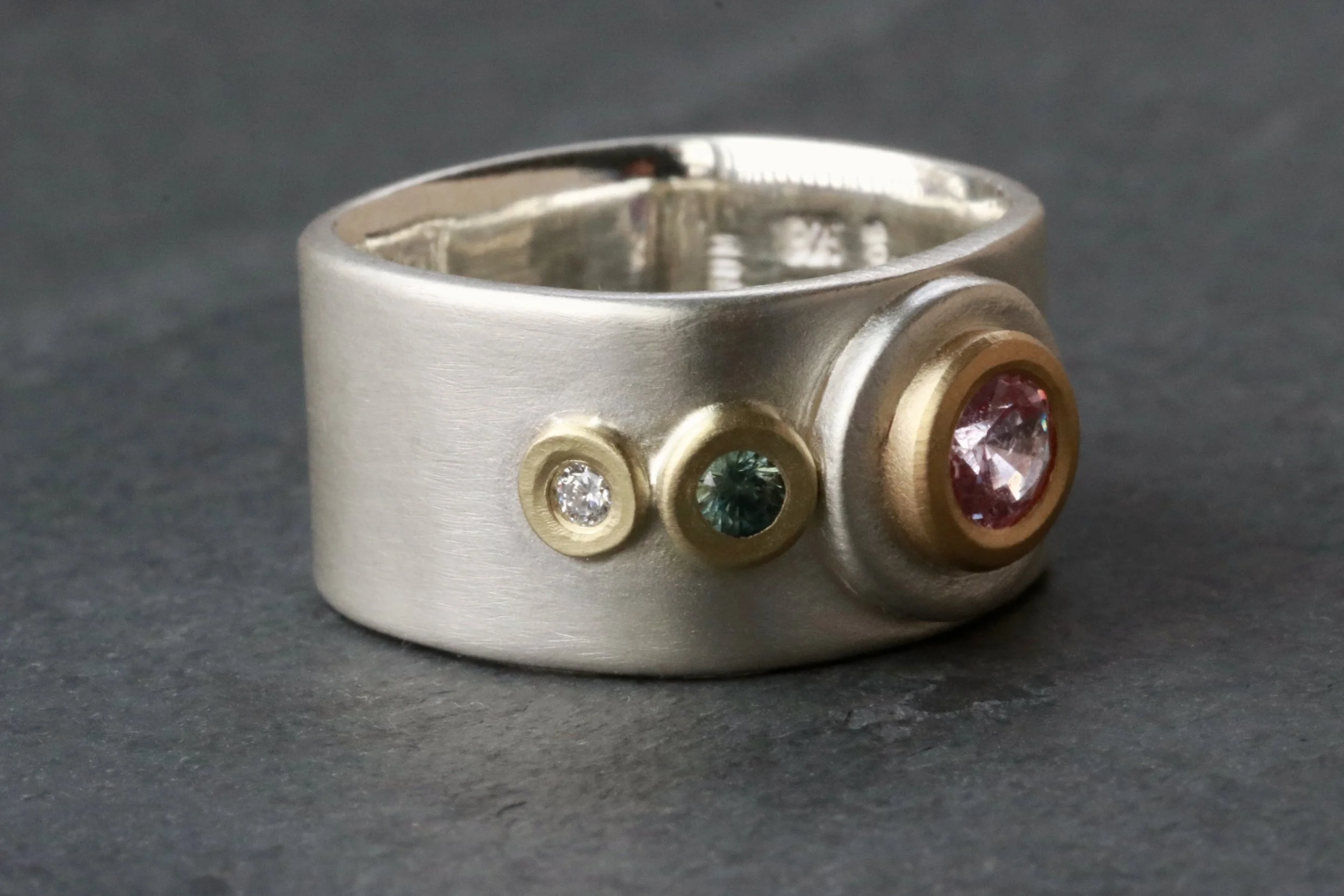 Sapphires and Diamond Band in 22K Gold & Sterling Silver