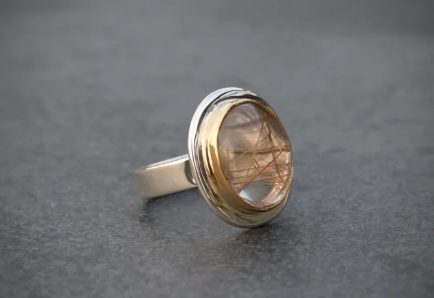 Golden Rutilated Quartz Ring in 22K Gold & Sterling Silver