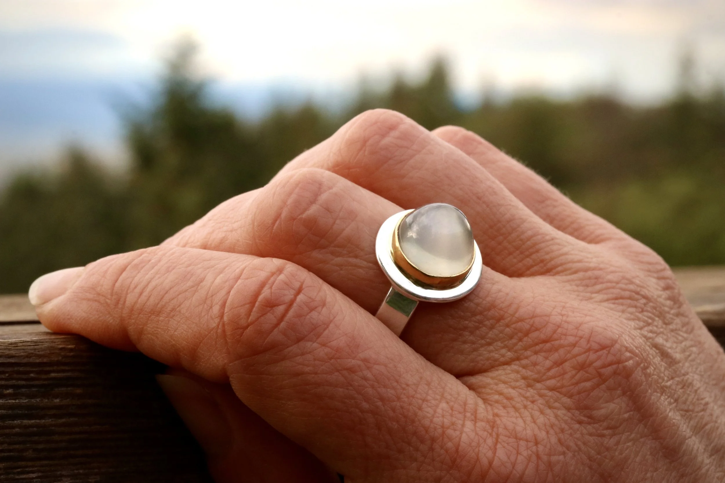 Moonstone Ring in 22k gold & sterling silver