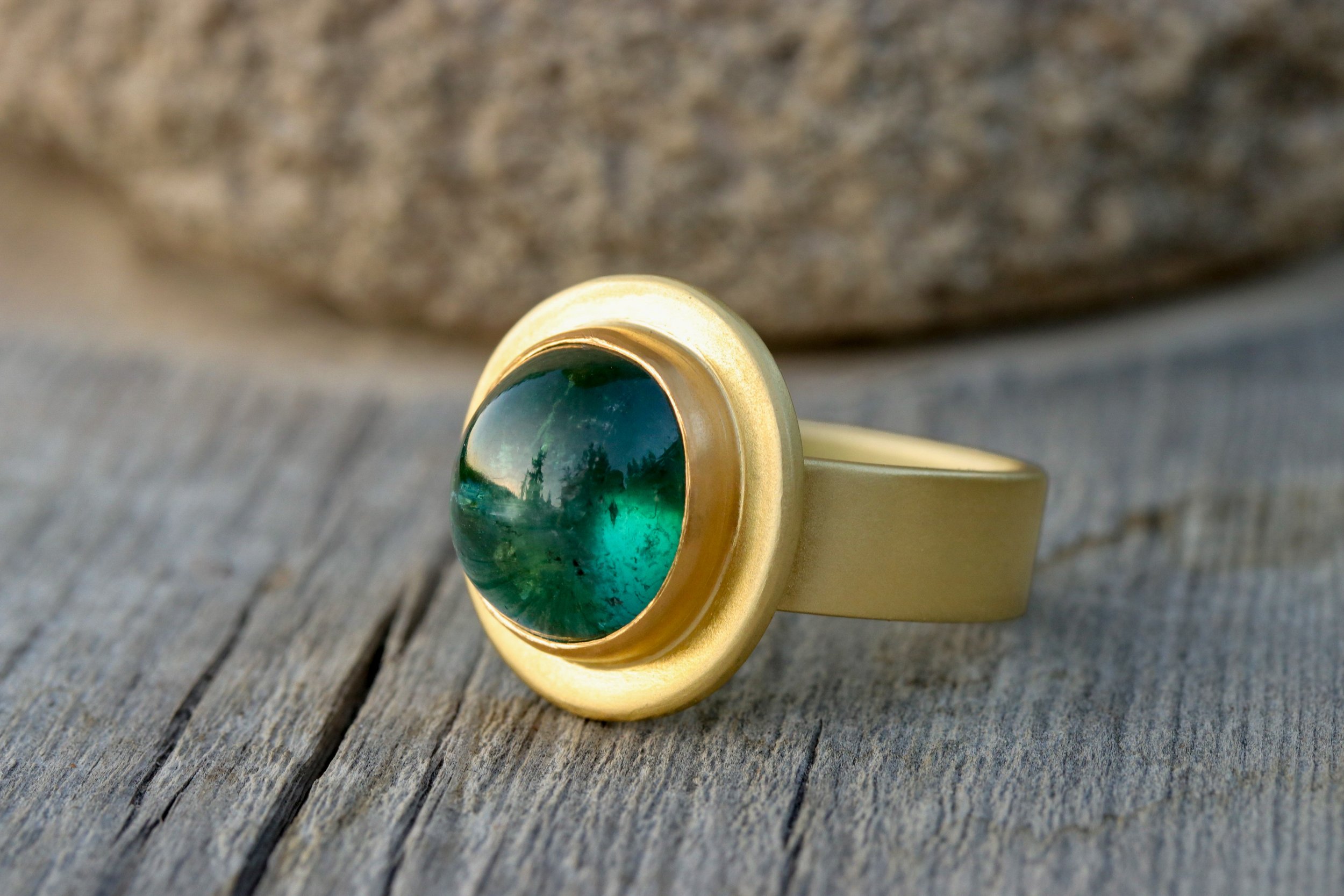 Blue Green Chromatic Tourmaline Ring in 22k & 18k Gold