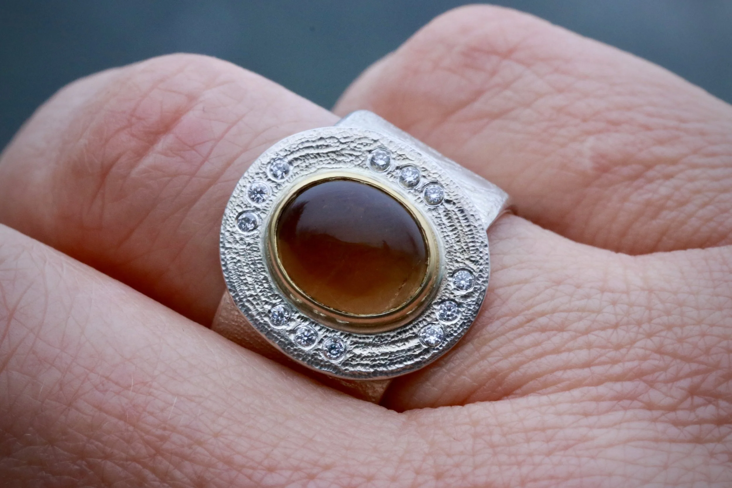 Golden Citrine & Diamonds Ring