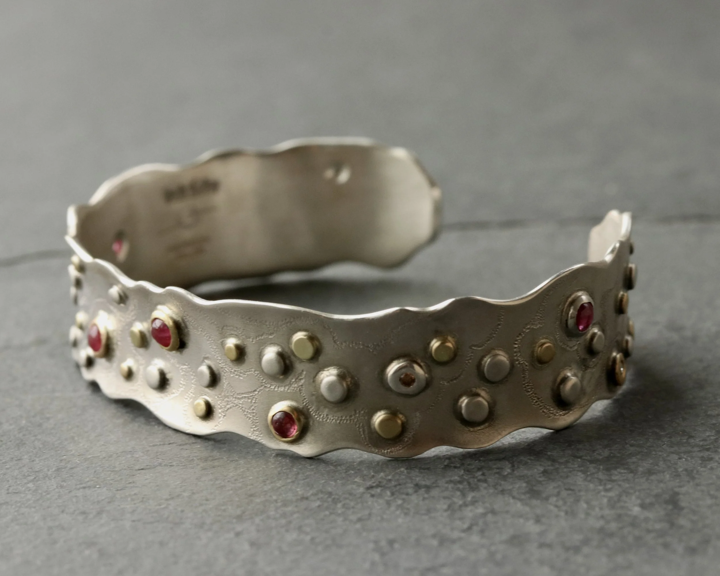 Ruby and Diamond Lacy Bullion Bracelet in 18k Gold & Sterling Silver