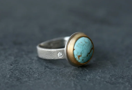 Number 8 Turquoise Solitaire Ring in Platinum & 22k Gold