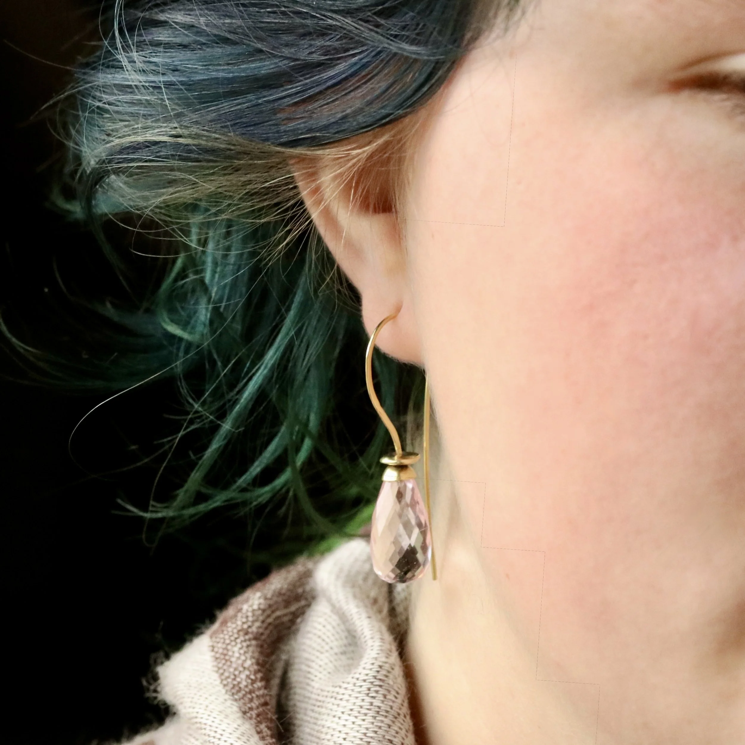 Morganite Briolette Earrings in 18K Gold