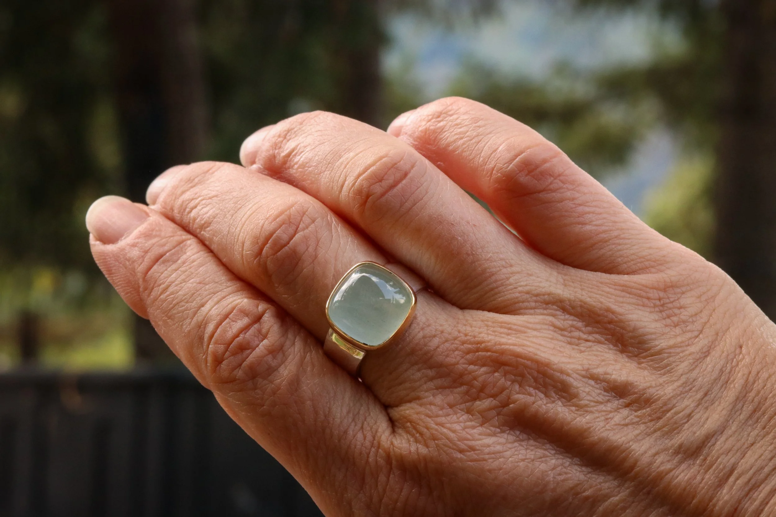 Chatoyant Green Beryl Big Sur Classic Ring in 22k Gold & Sterling Silver