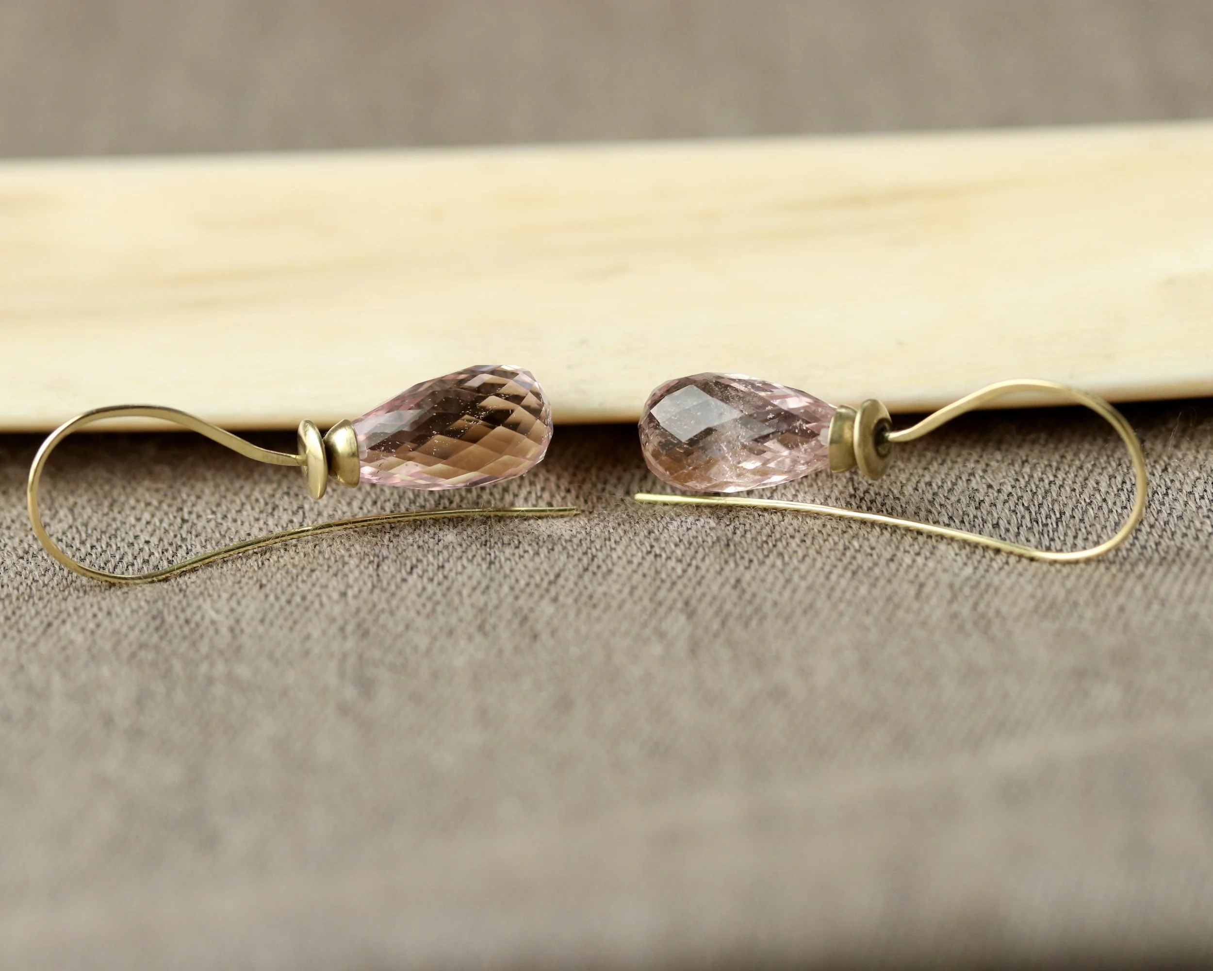 Morganite Briolette Earrings in 18K Gold