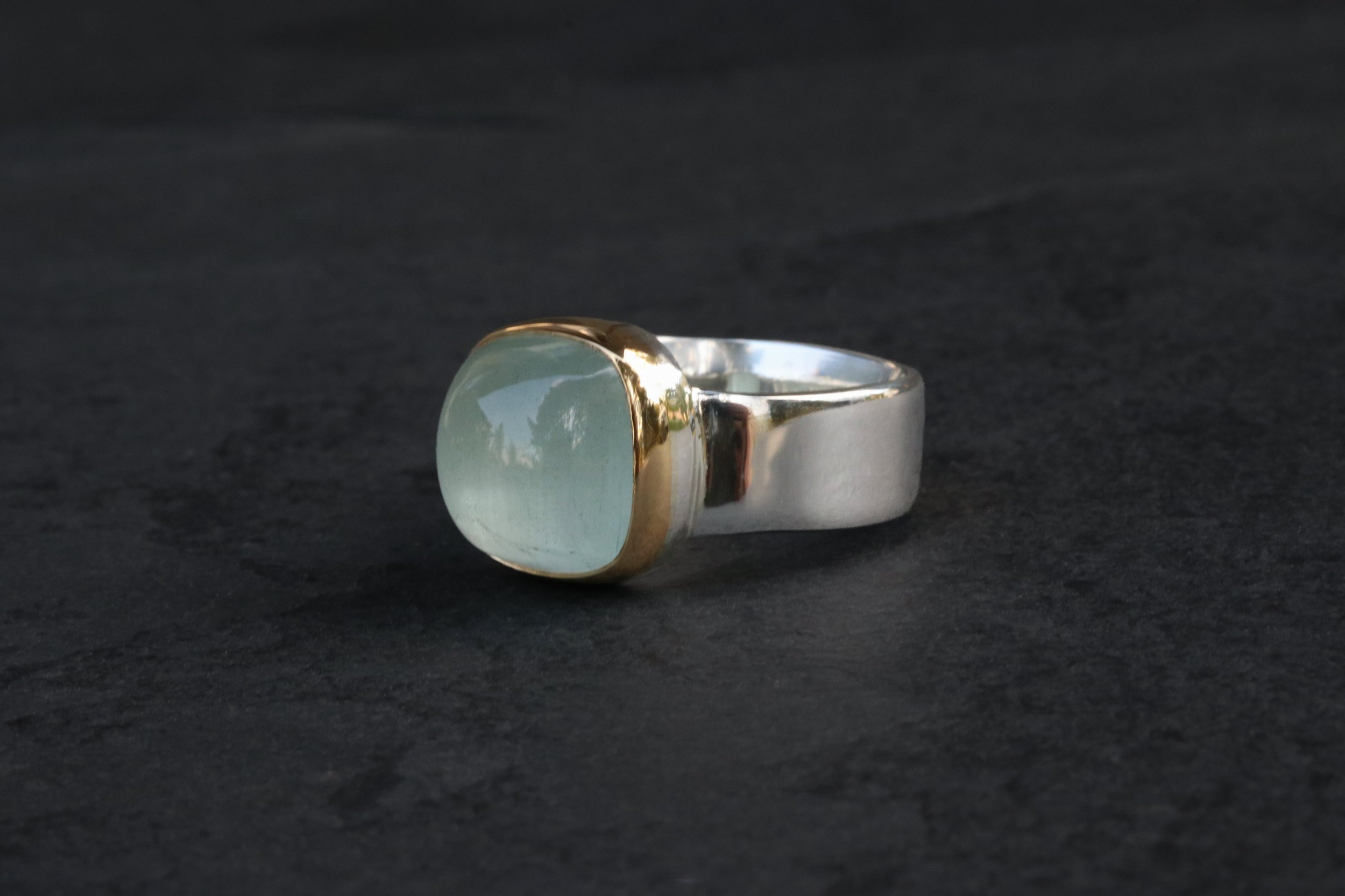 Custom Order - Chatoyant Green Beryl Ring in 22k & Sterling Silver / Erifili