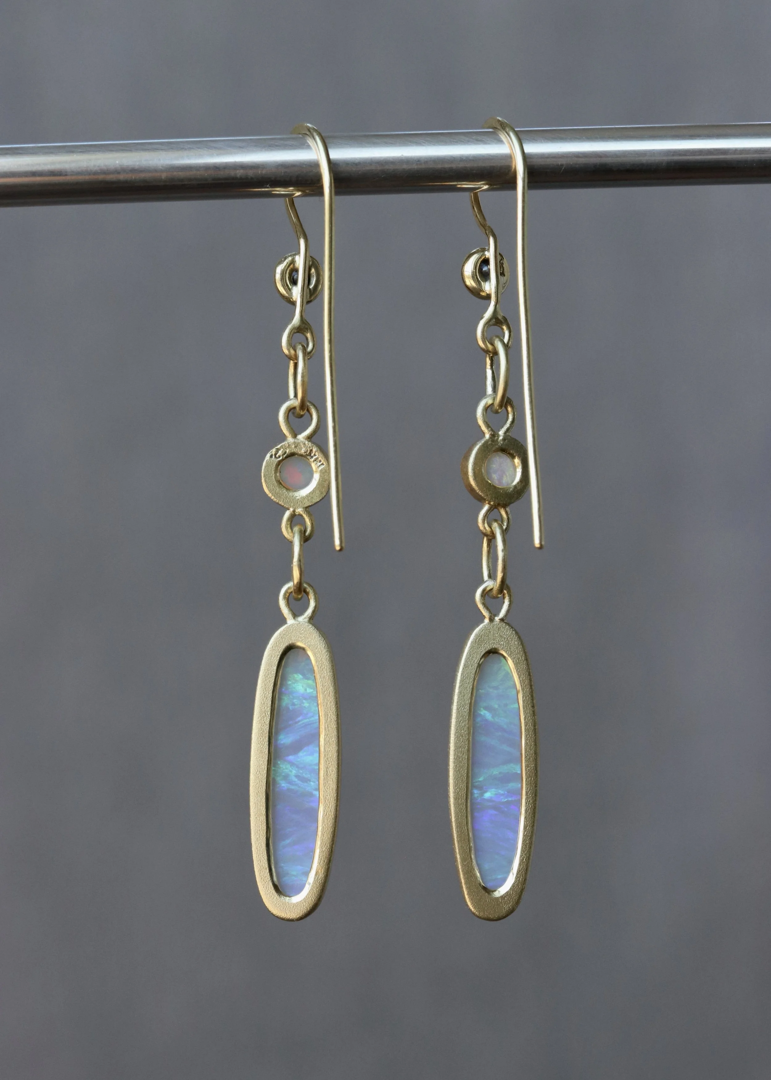 Australian Coober Pedy Opal and Sapphire Earrings
