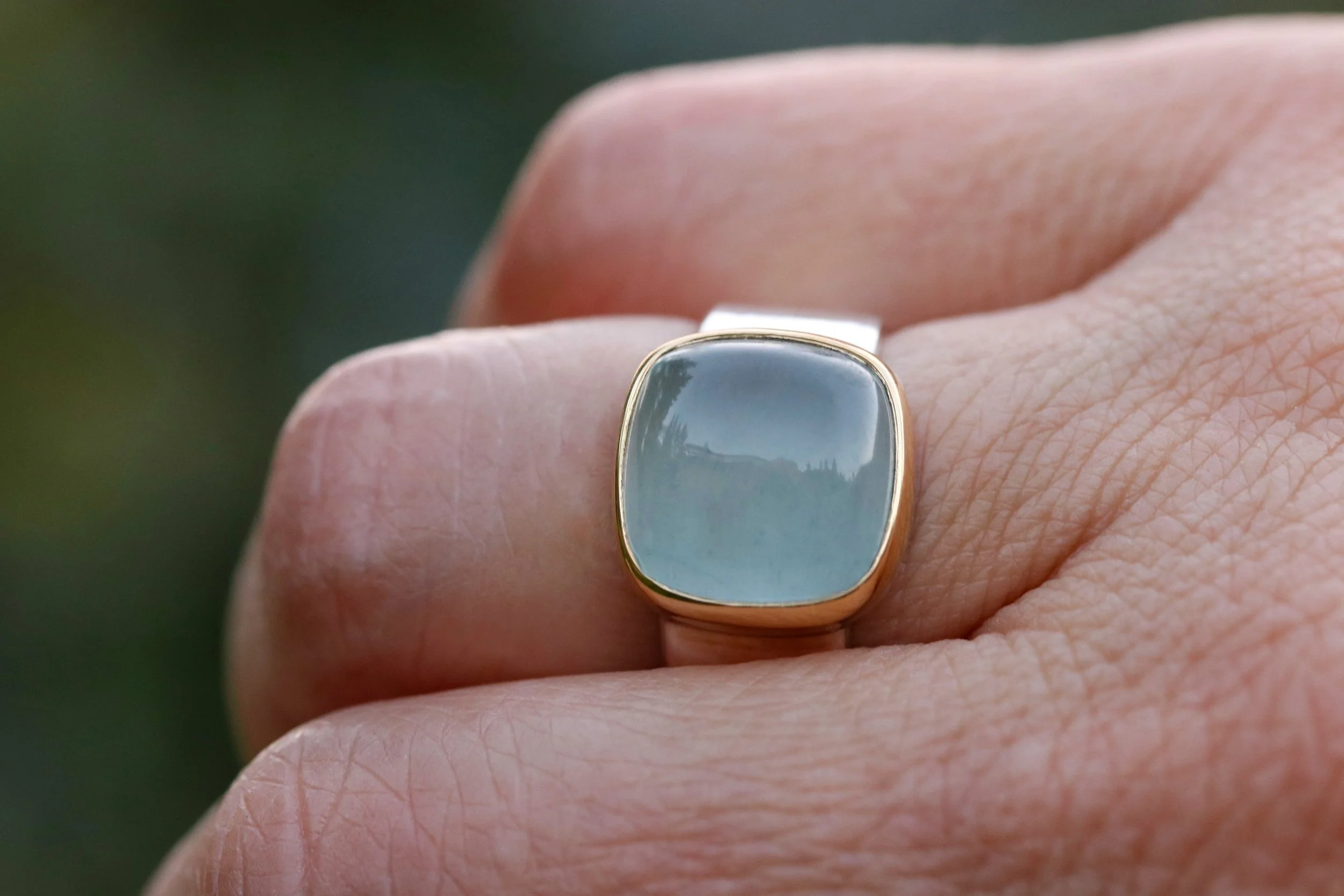 Chatoyant Green Beryl Big Sur Classic Ring in 22k Gold & Sterling Silver