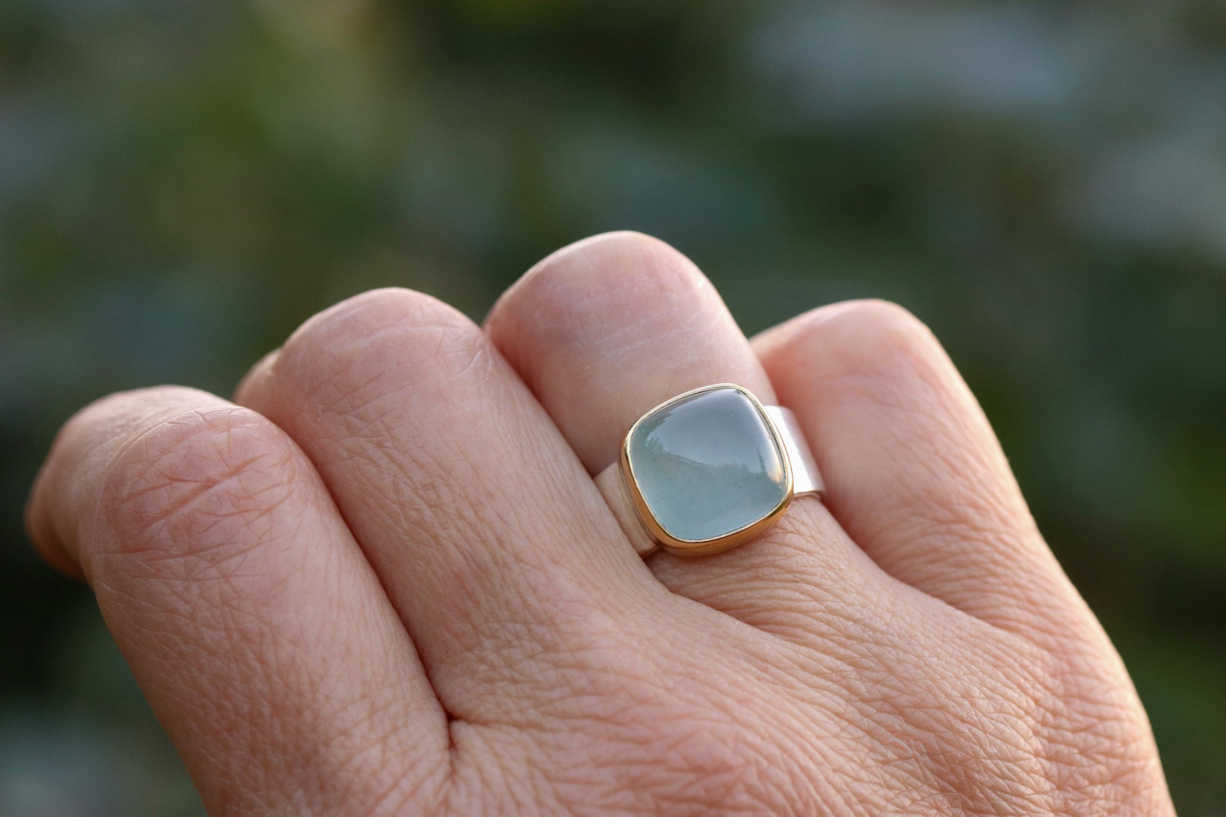 Chatoyant Green Beryl Big Sur Classic Ring in 22k Gold & Sterling Silver