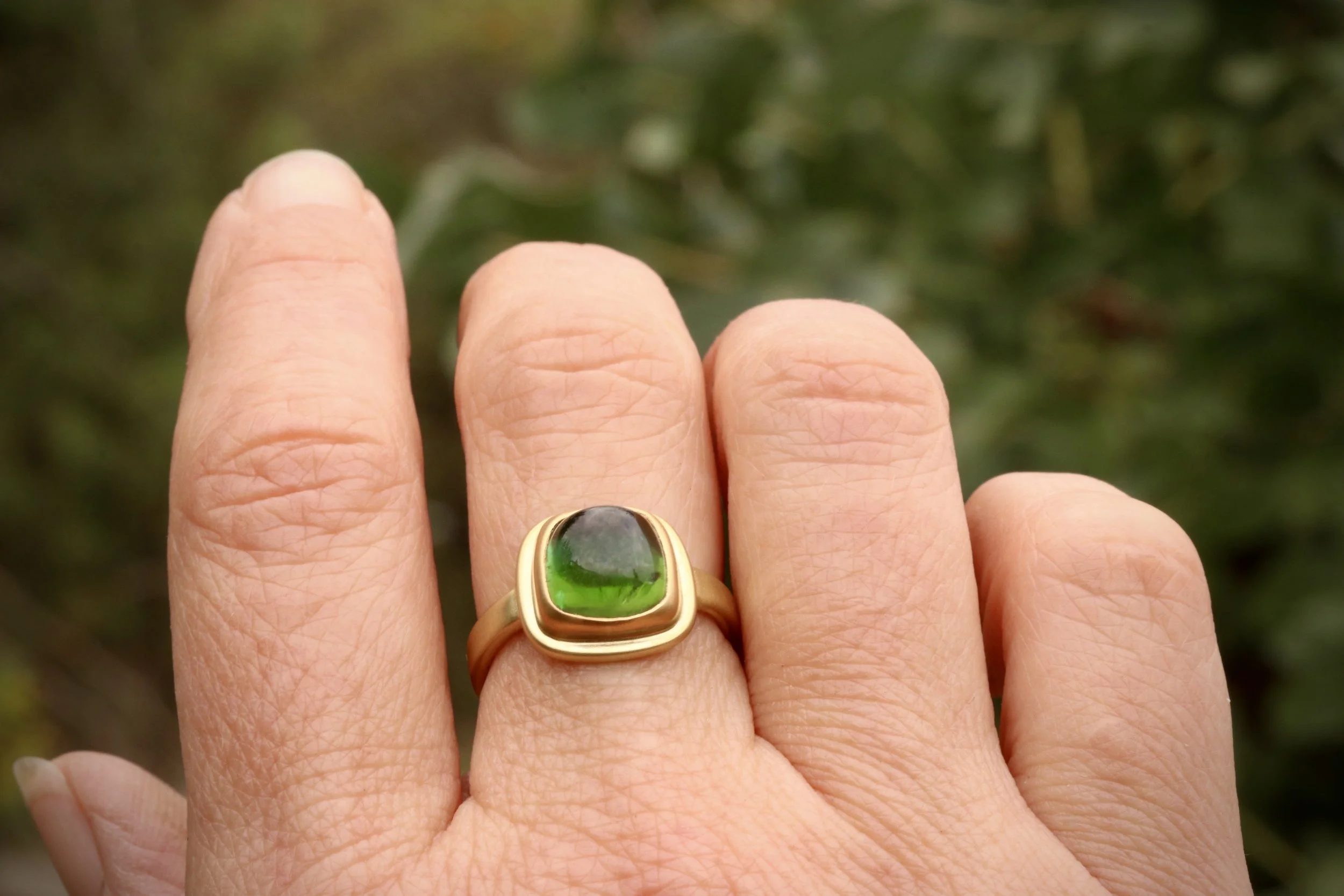 Green Tourmaline Ring in 22K & !8K Gold by Big Sur Goldsmiths