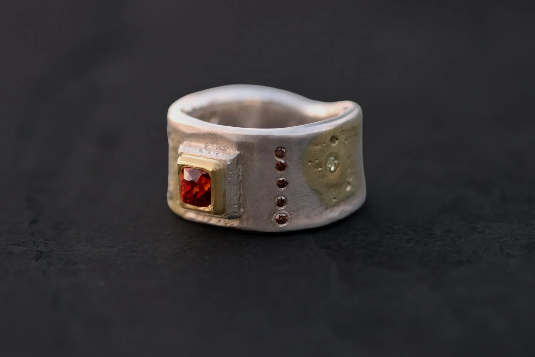 Garnet, Diamonds, & Sapphires Forged Cigar Band by Big Sur Goldsmiths