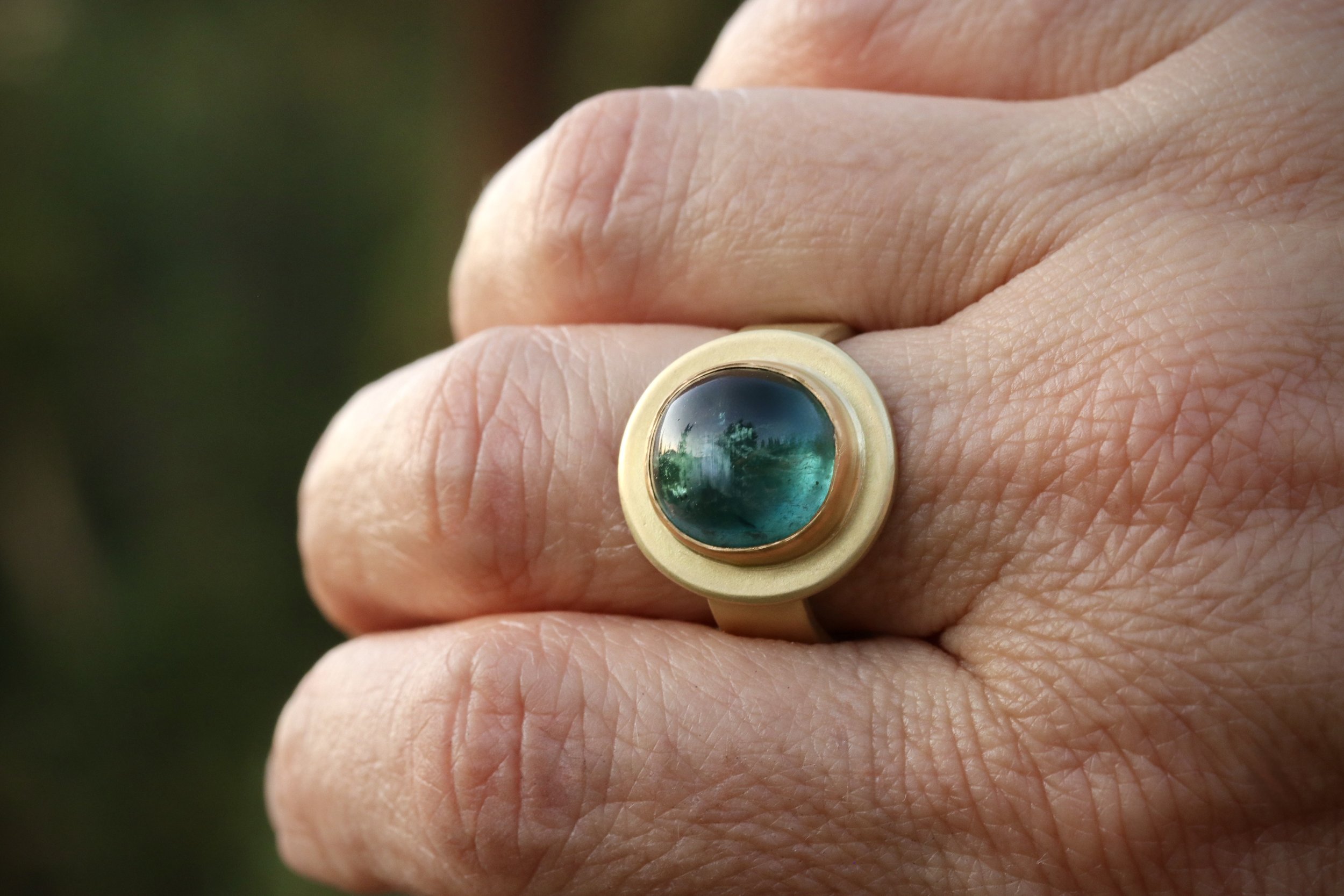 Blue Green Chromatic Tourmaline Ring in 22k & 18k Gold