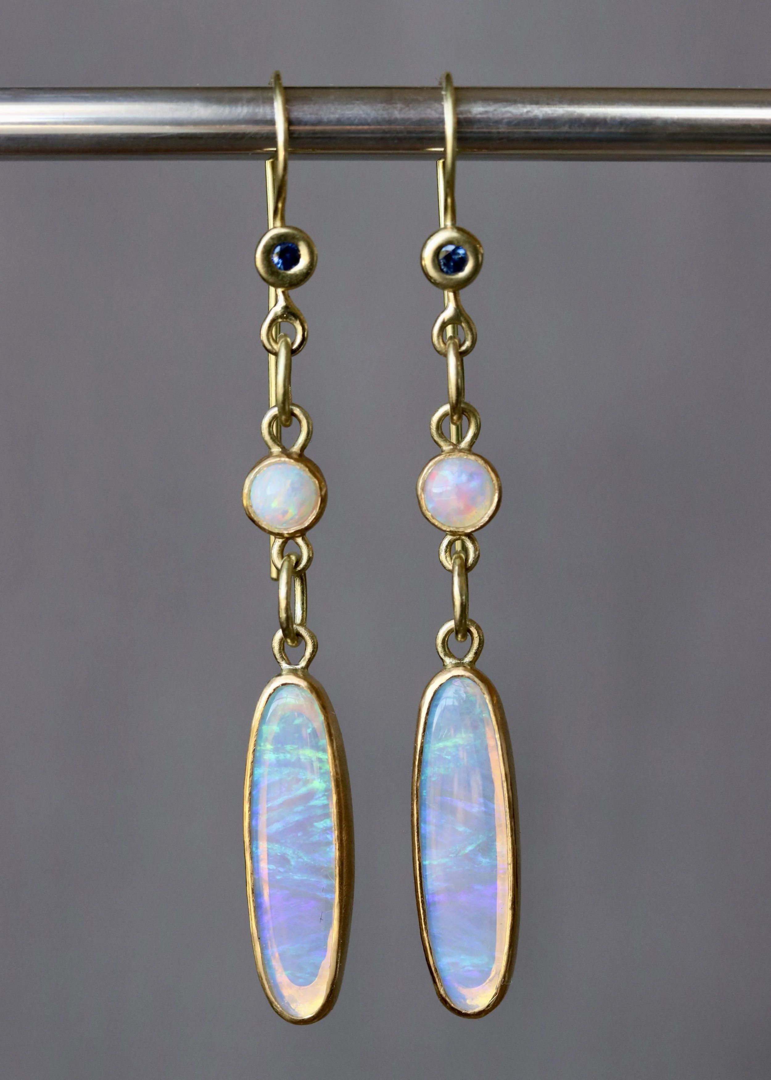 Australian Coober Pedy Opal and Sapphire Earrings