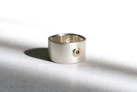 Cognac Diamond Wide Band Ring in 22k Gold & Silver .925