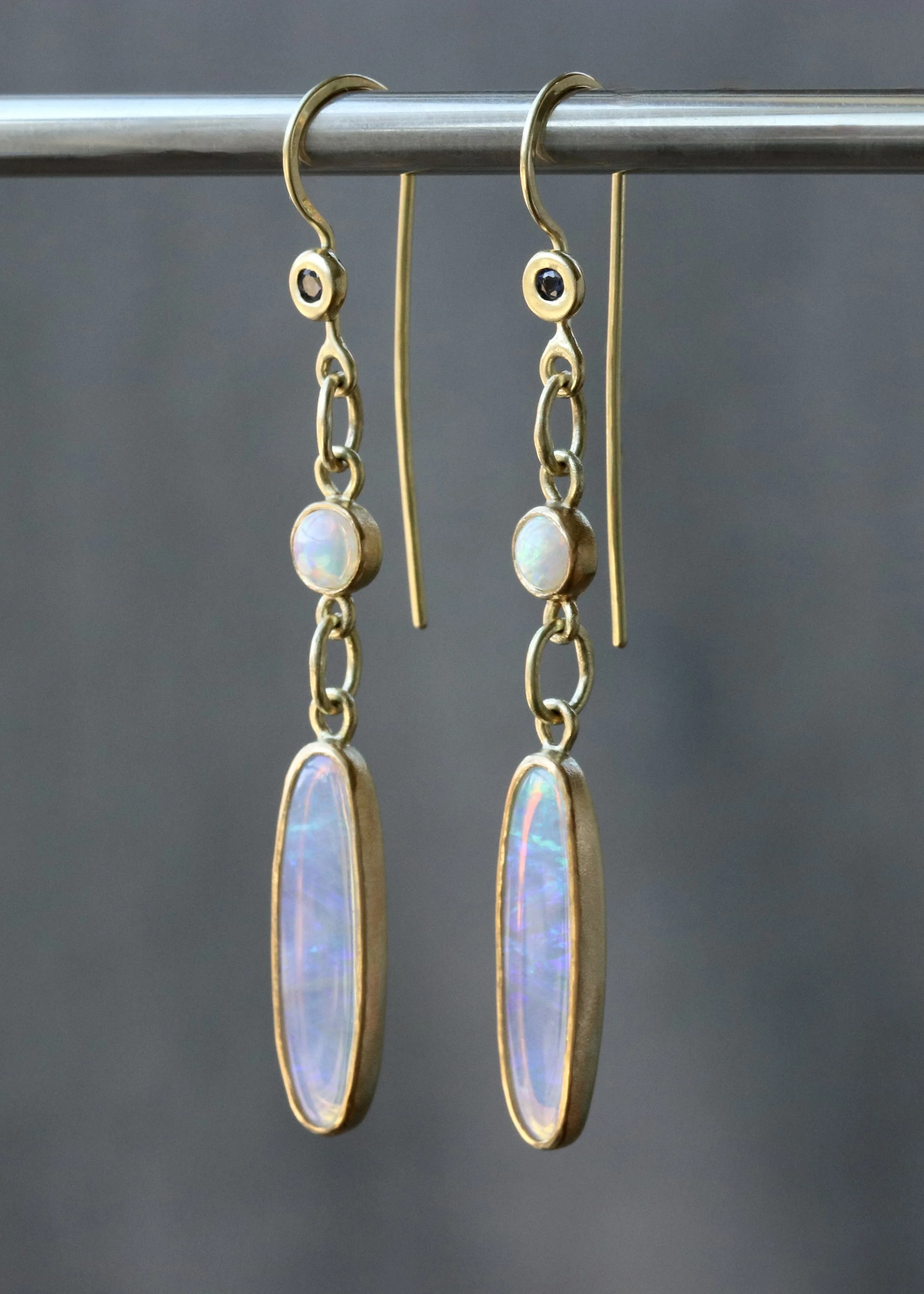 Australian Coober Pedy Opal and Sapphire Earrings