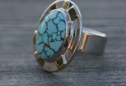 Ancient Rays - Number 8 Mine Turquoise Ring in 22k Gold and Sterling Silver .925