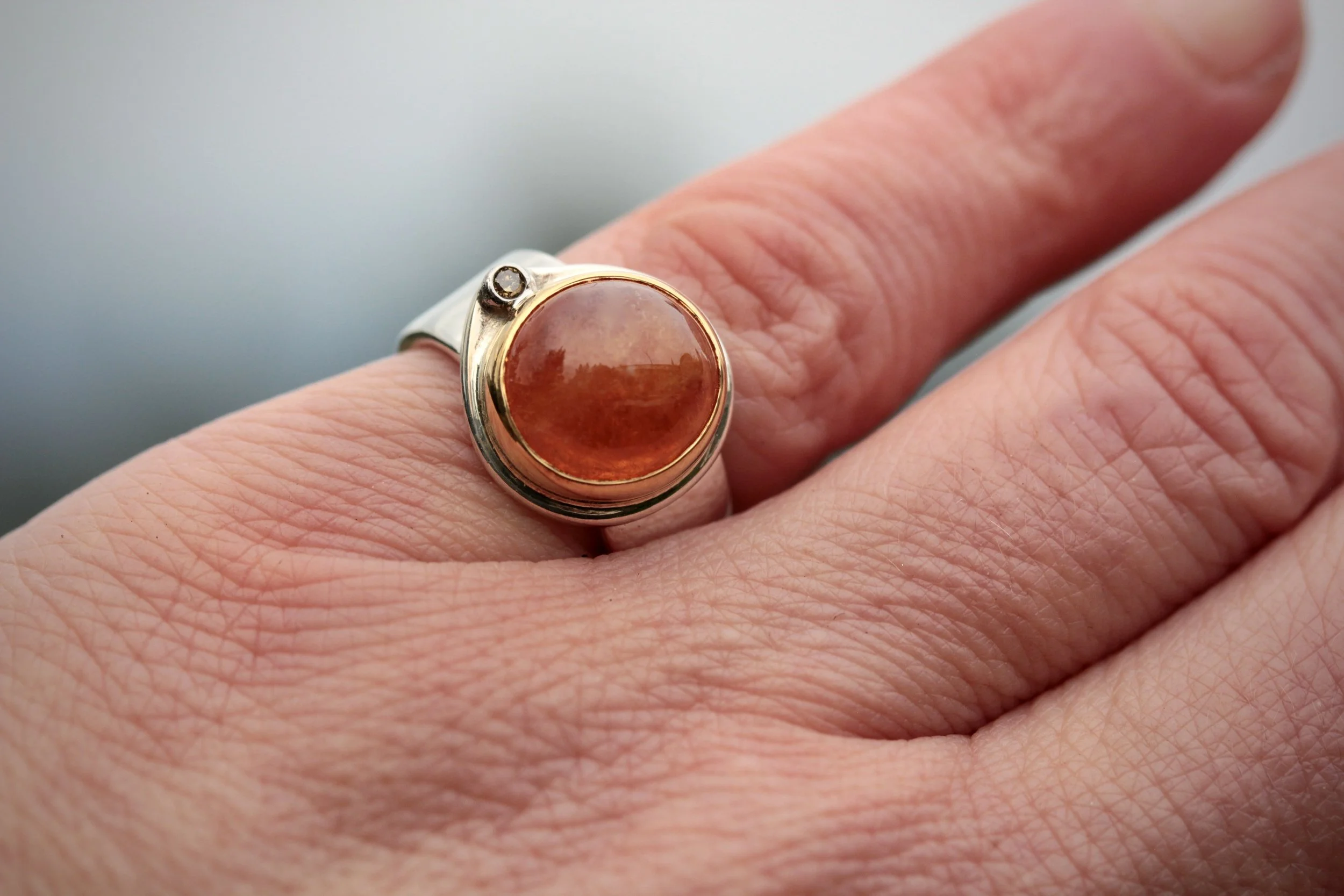 Mandarin Garnet & Champagne Diamond Ring