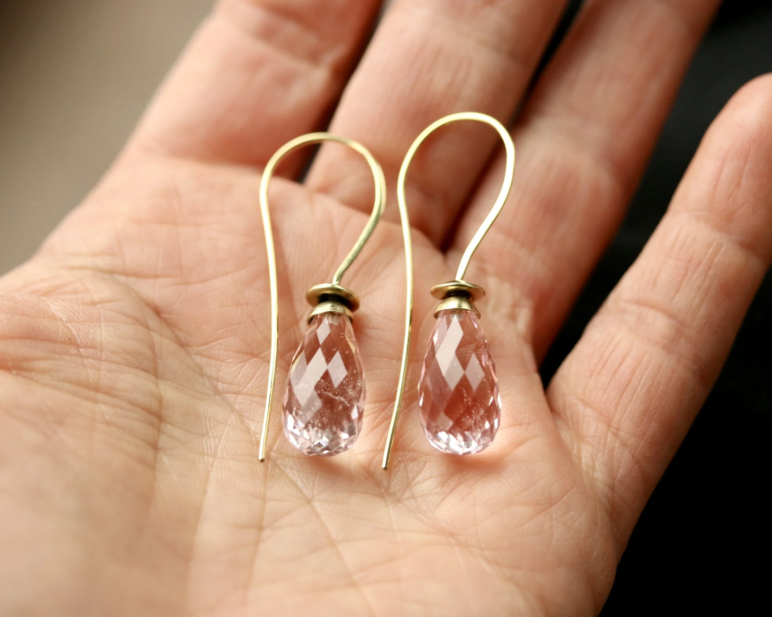 Morganite Briolette Earrings in 18K Gold