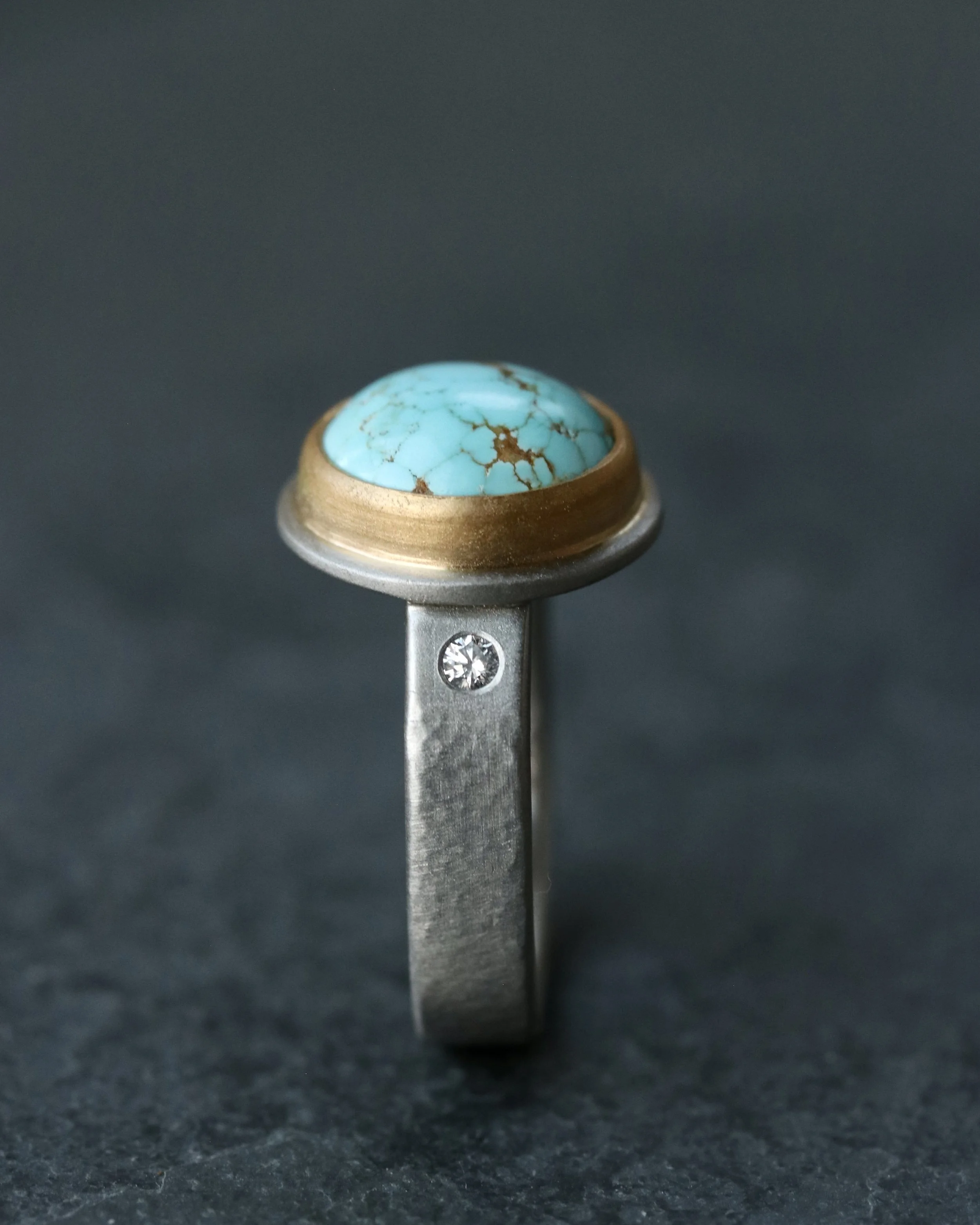 Number 8 Turquoise Solitaire Ring in Platinum & 22k Gold