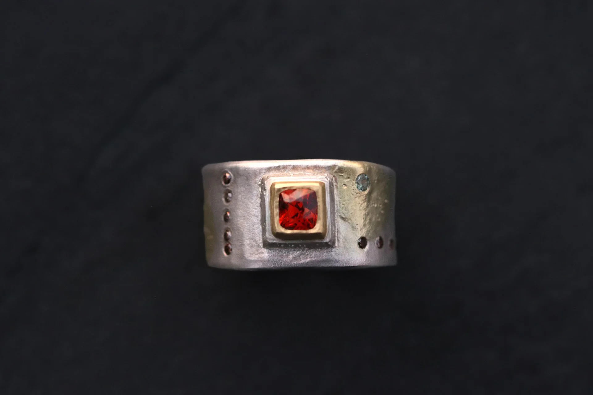 Garnet, Diamonds, & Sapphires Forged Cigar Band by Big Sur Goldsmiths