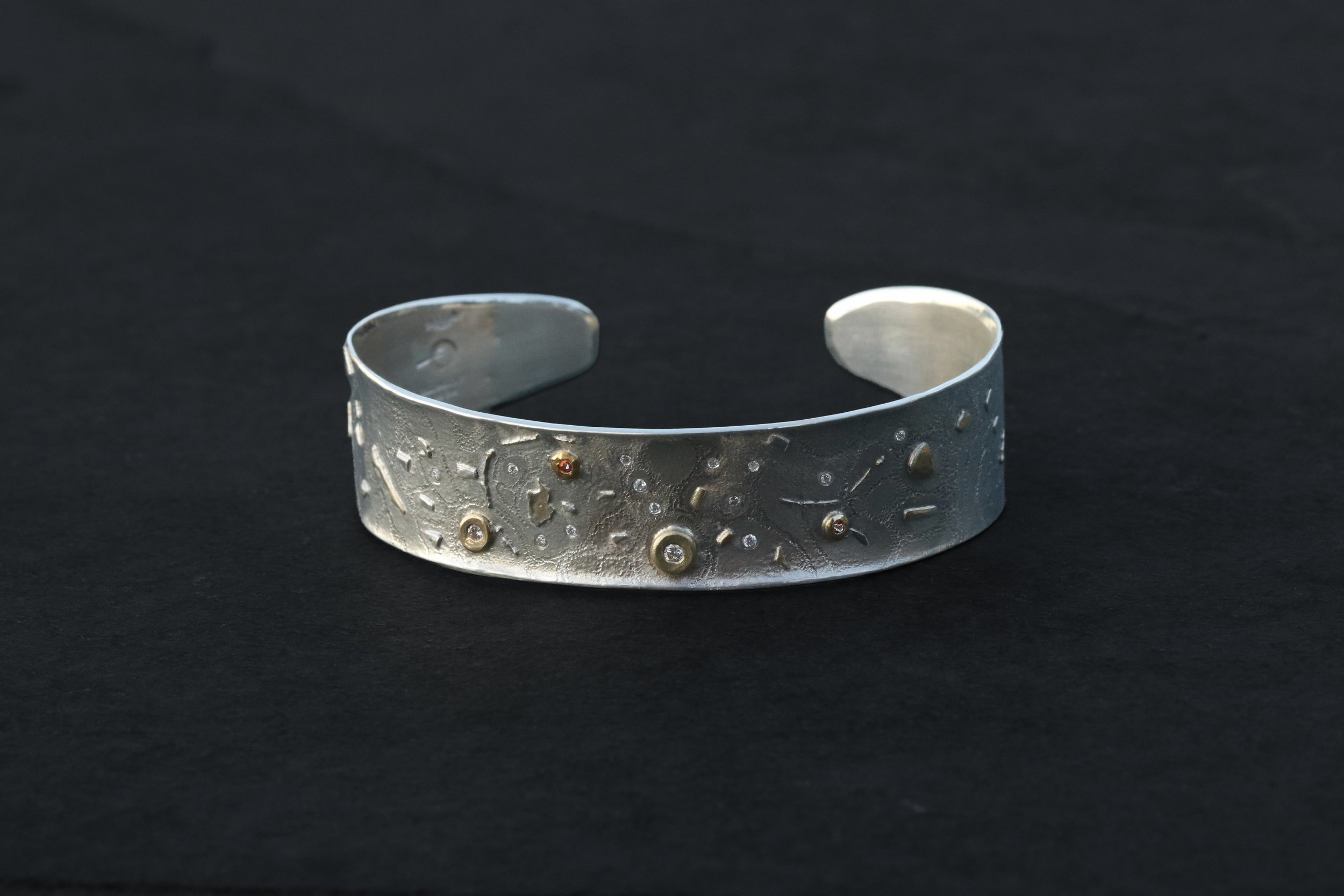 Diamond and Sapphire Cuff Bracelet in 22k Gold & Sterling Silver by Big Sur Goldsmiths
