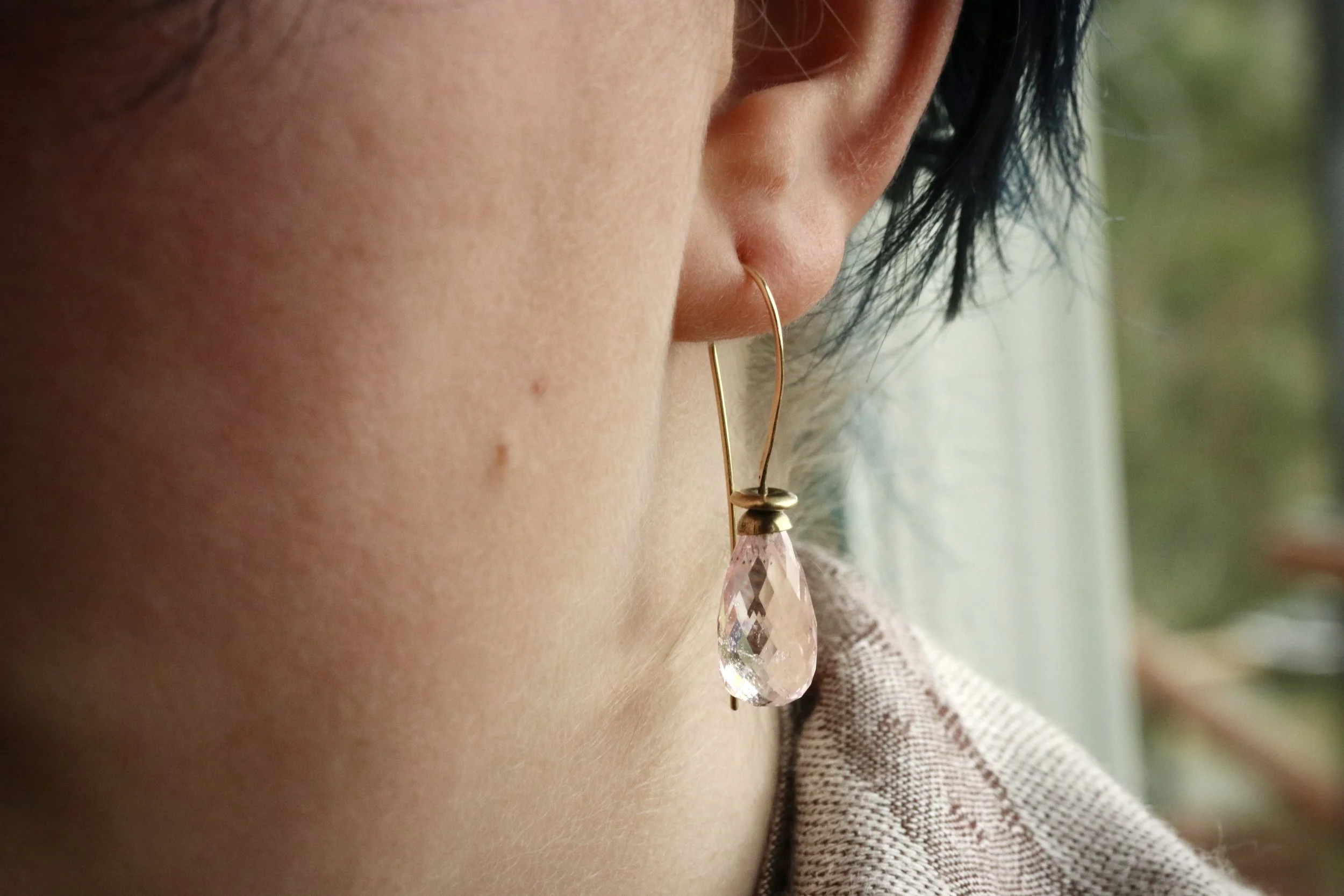 Morganite Briolette Earrings in 18K Gold