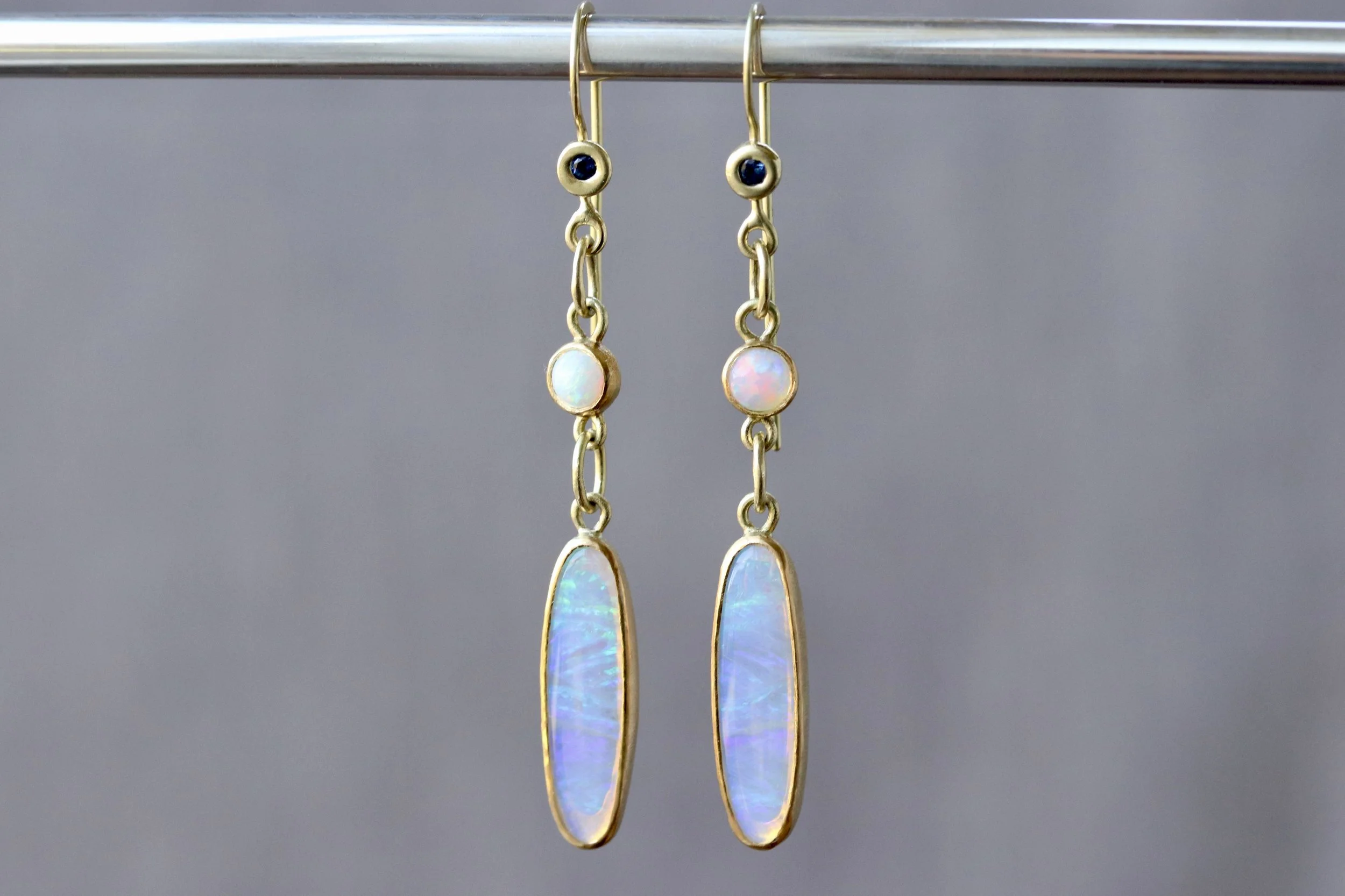 Australian Coober Pedy Opal and Sapphire Earrings