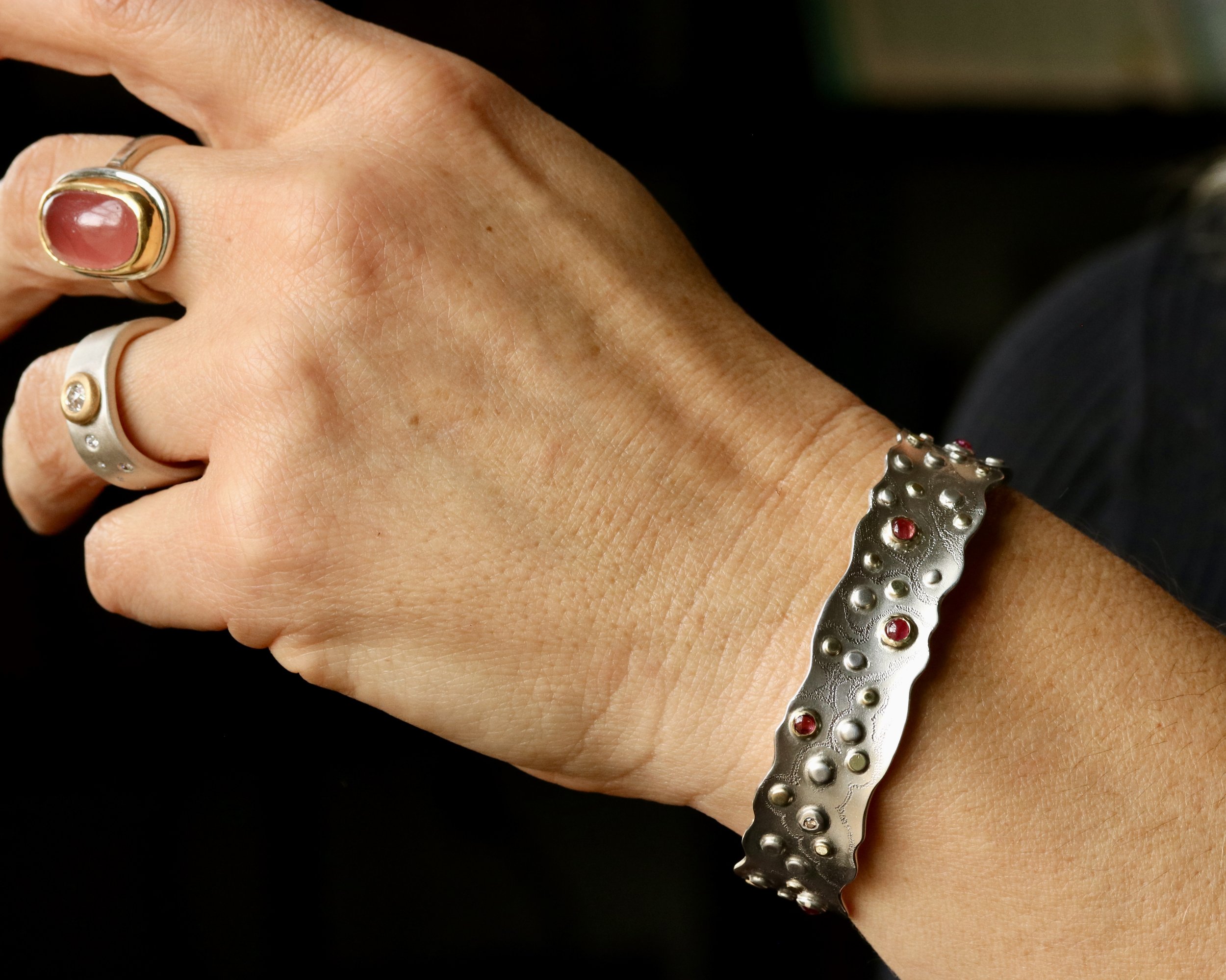 Ruby and Diamond Lacy Bullion Bracelet in 18k Gold & Sterling Silver