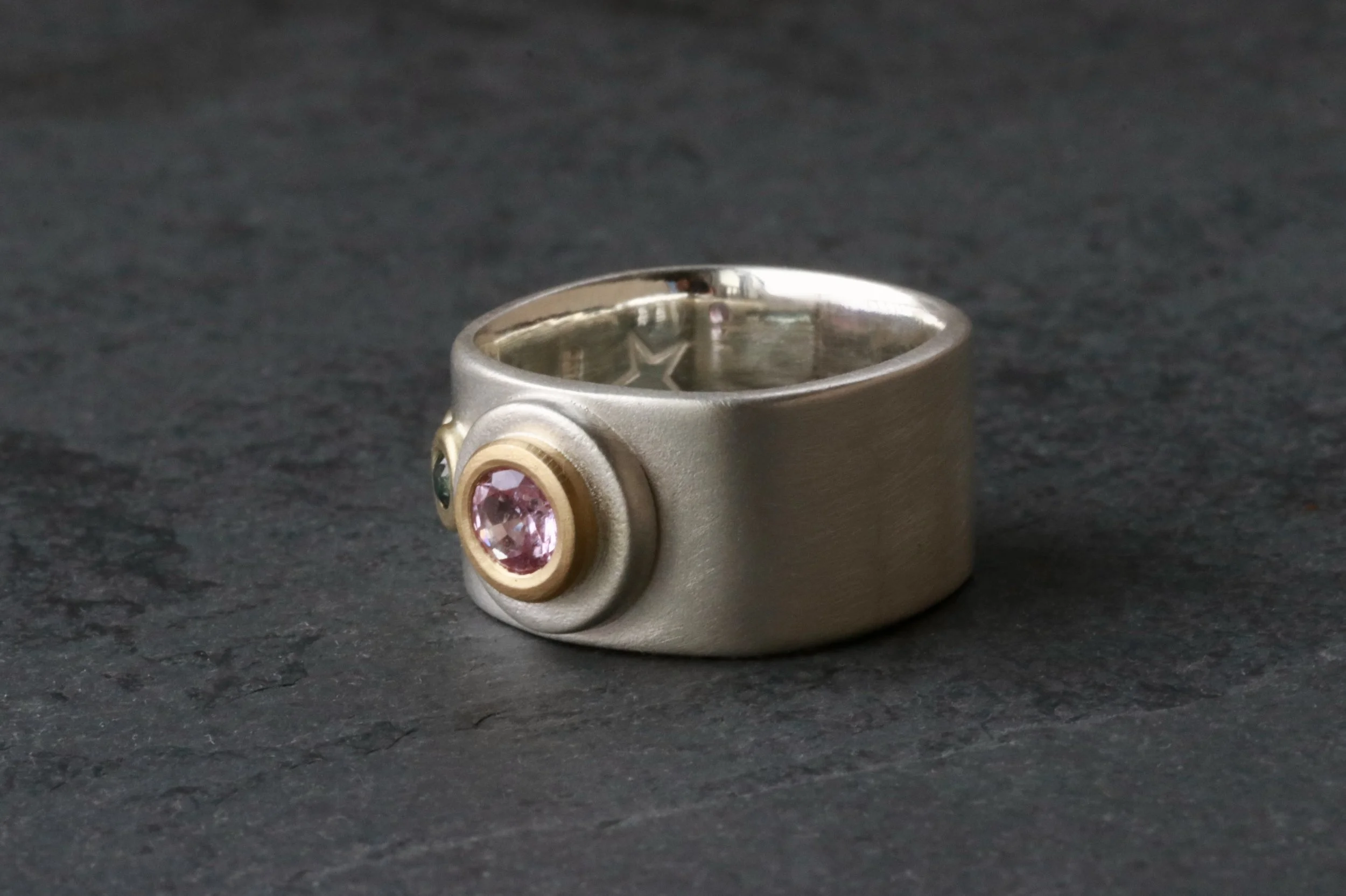 Sapphires and Diamond Band in 22K Gold & Sterling Silver
