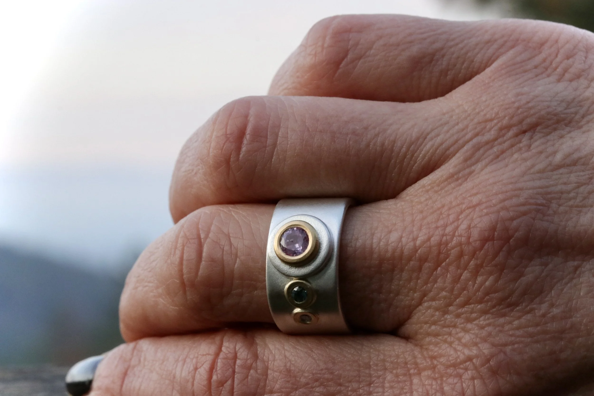 Sapphires and Diamond Band in 22K Gold & Sterling Silver
