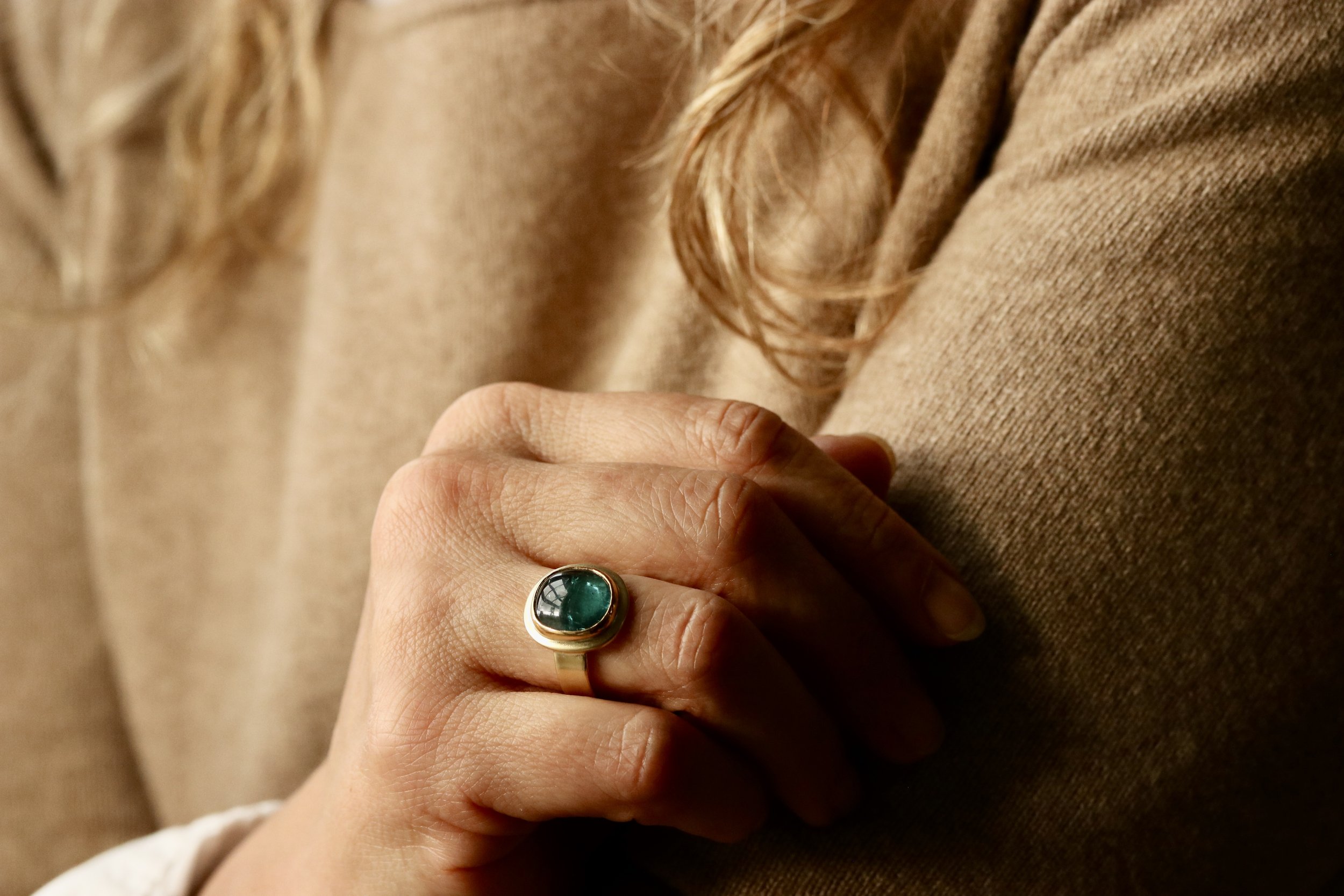 Indicolite Tourmaline Ring in 22k & 18k Gold