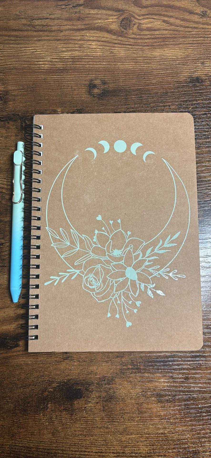 Kraft Brown Notebook Blue Moon & Flower with Matching Pen