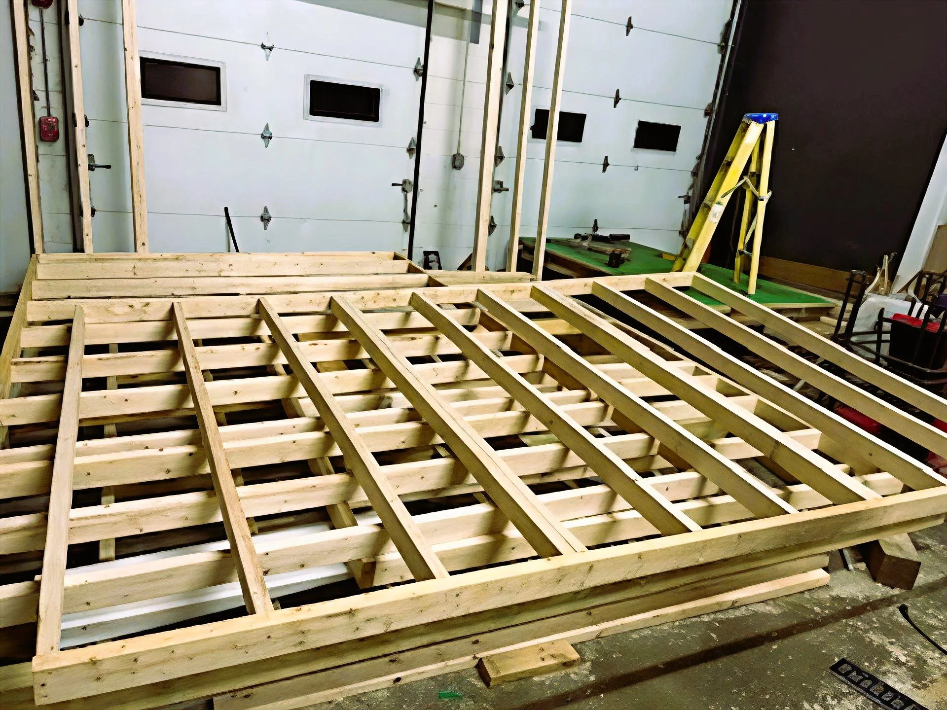 Framing started in shop for a custom wood shed