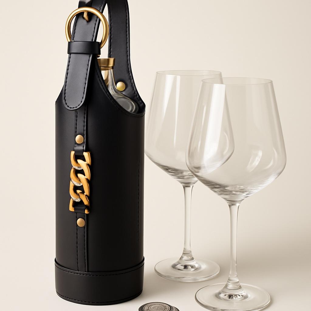 Luxury Leather Wine Bag with Glass Set