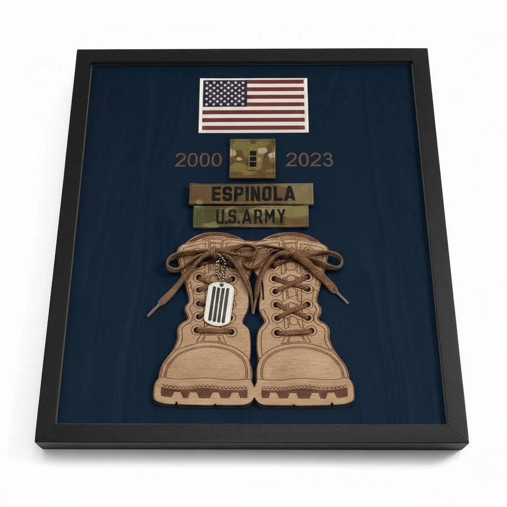 Engraved Military Boots Tribute Display