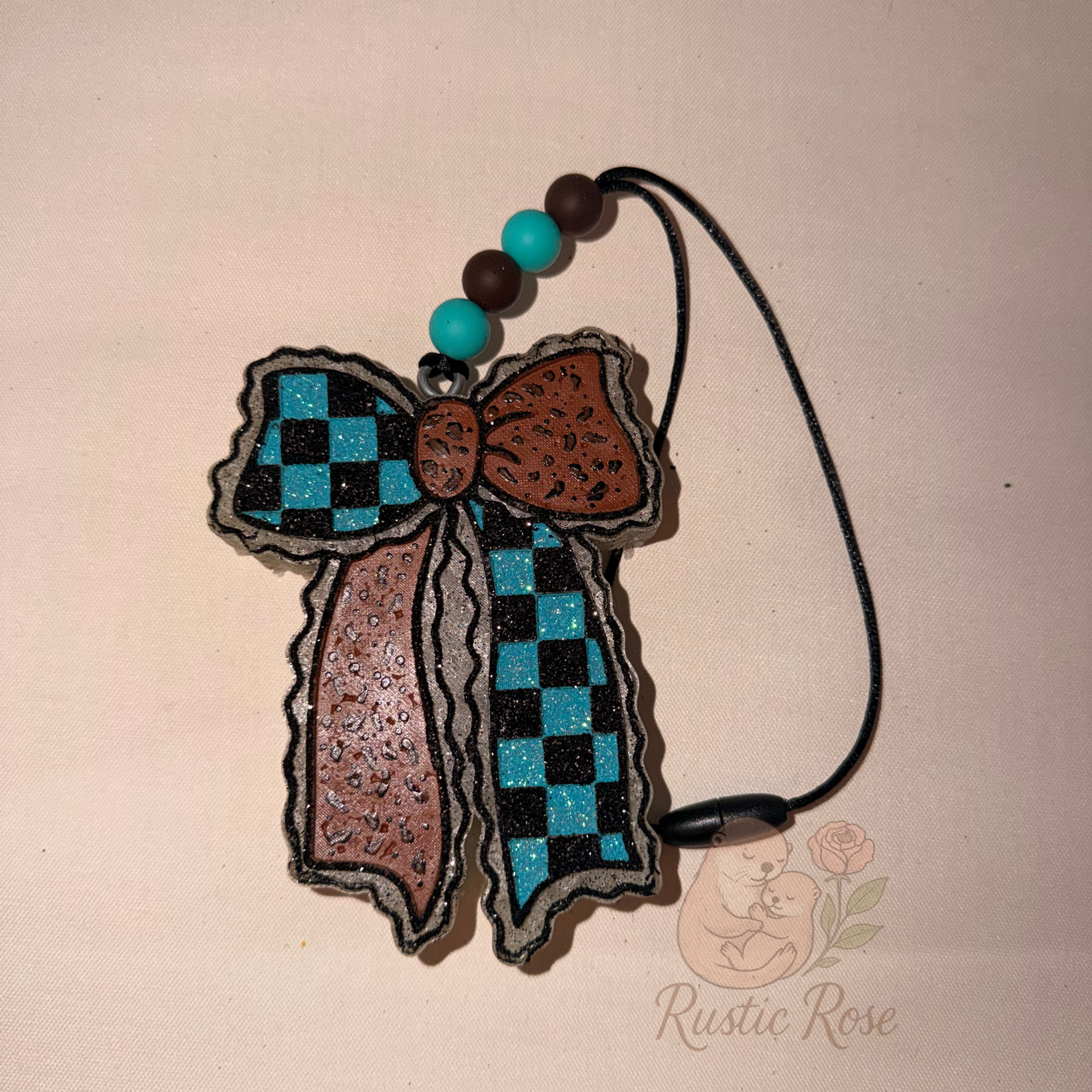Teal Cheeta Bow - Bahama Mama