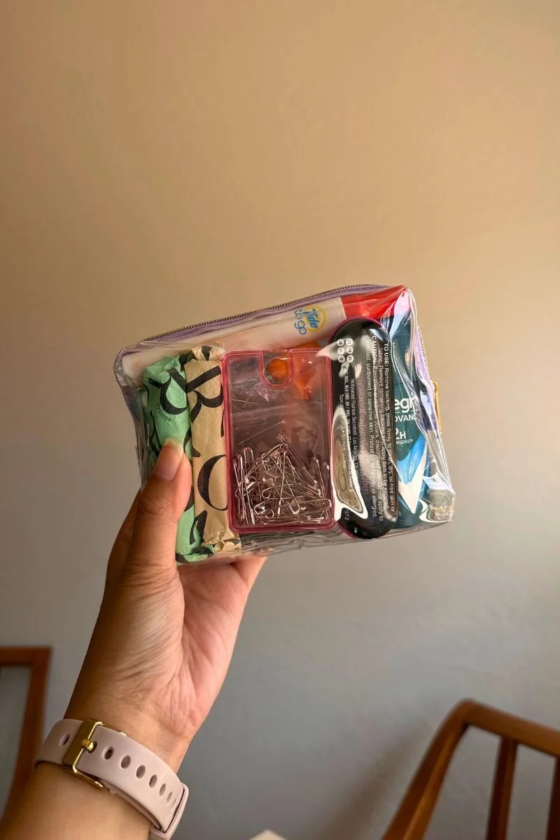 Wedding coordinator emergency kit packed with safety pins, Tide-to-Go, and day-of essentials — reverie& Bay Area wedding coordination