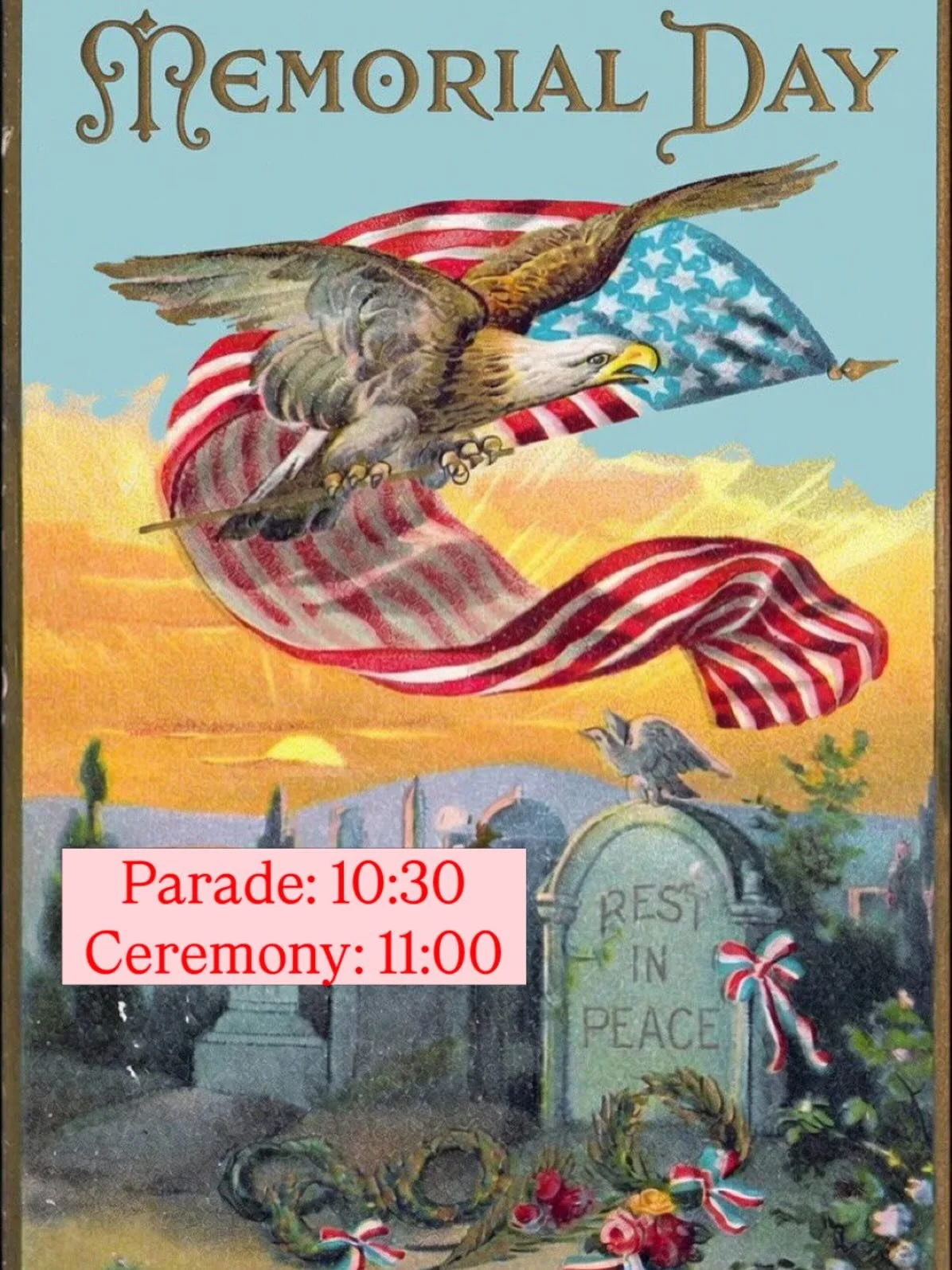 Join us tomorrow in solemn remembrance of the men and women who died in service to our Nation.

The parade is west along Main Street from Park Ave to Dundee Ave then south to Evergreen Cemetery. A short ceremony will take place at 11:00 at the monume