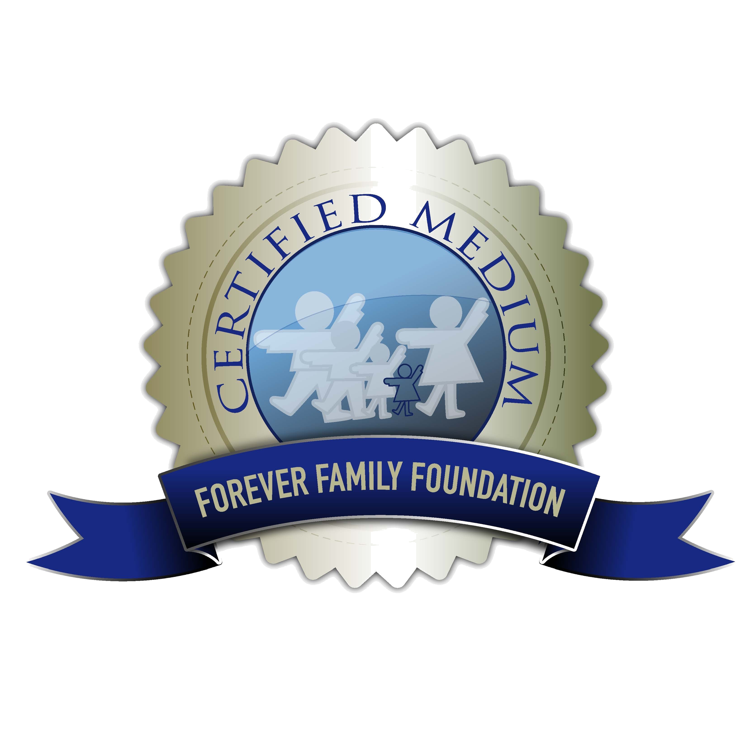 Badge or emblem for the Forever Family Foundation with a blue banner and a circular design.