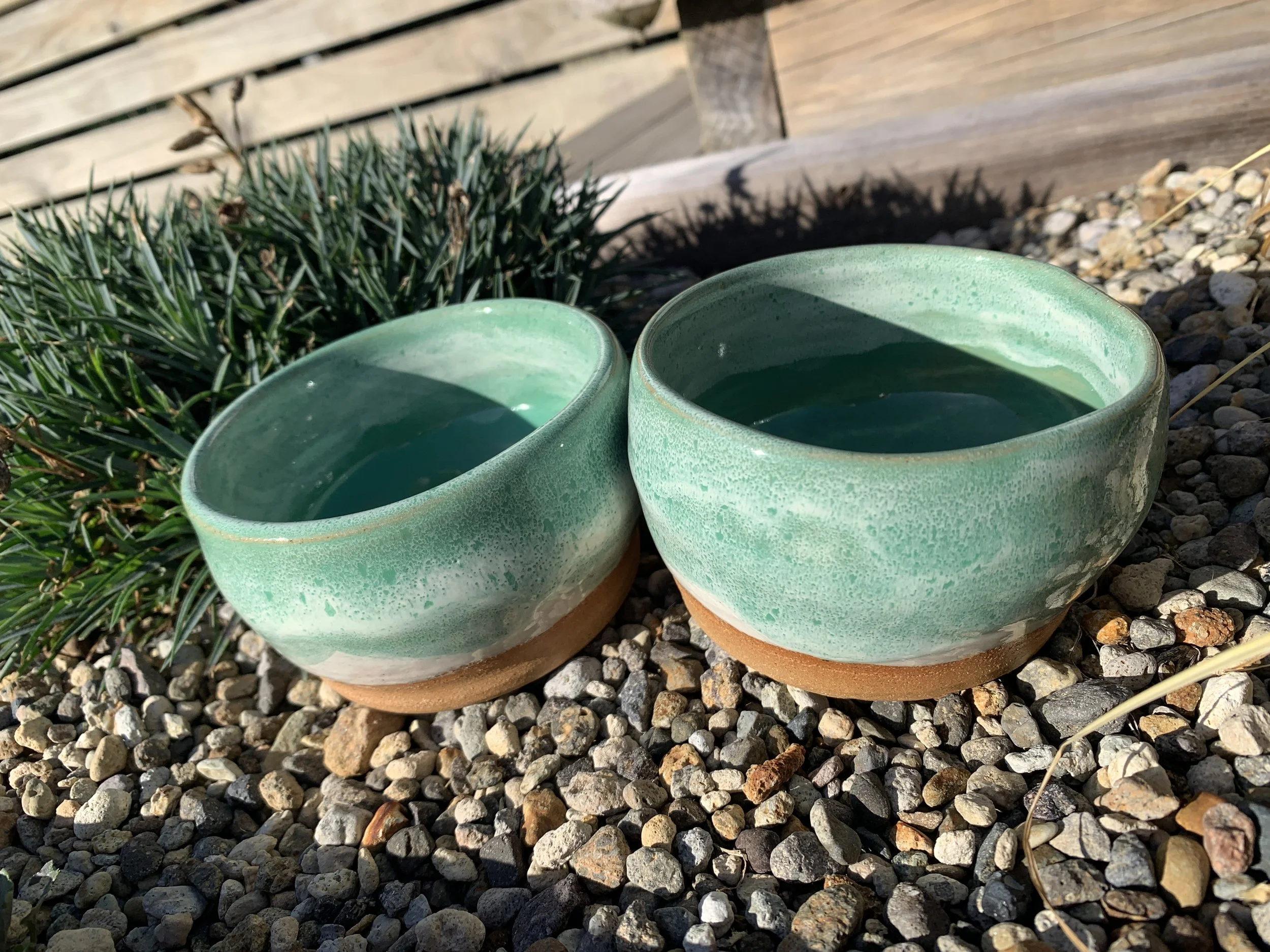 Bowls, green and blue